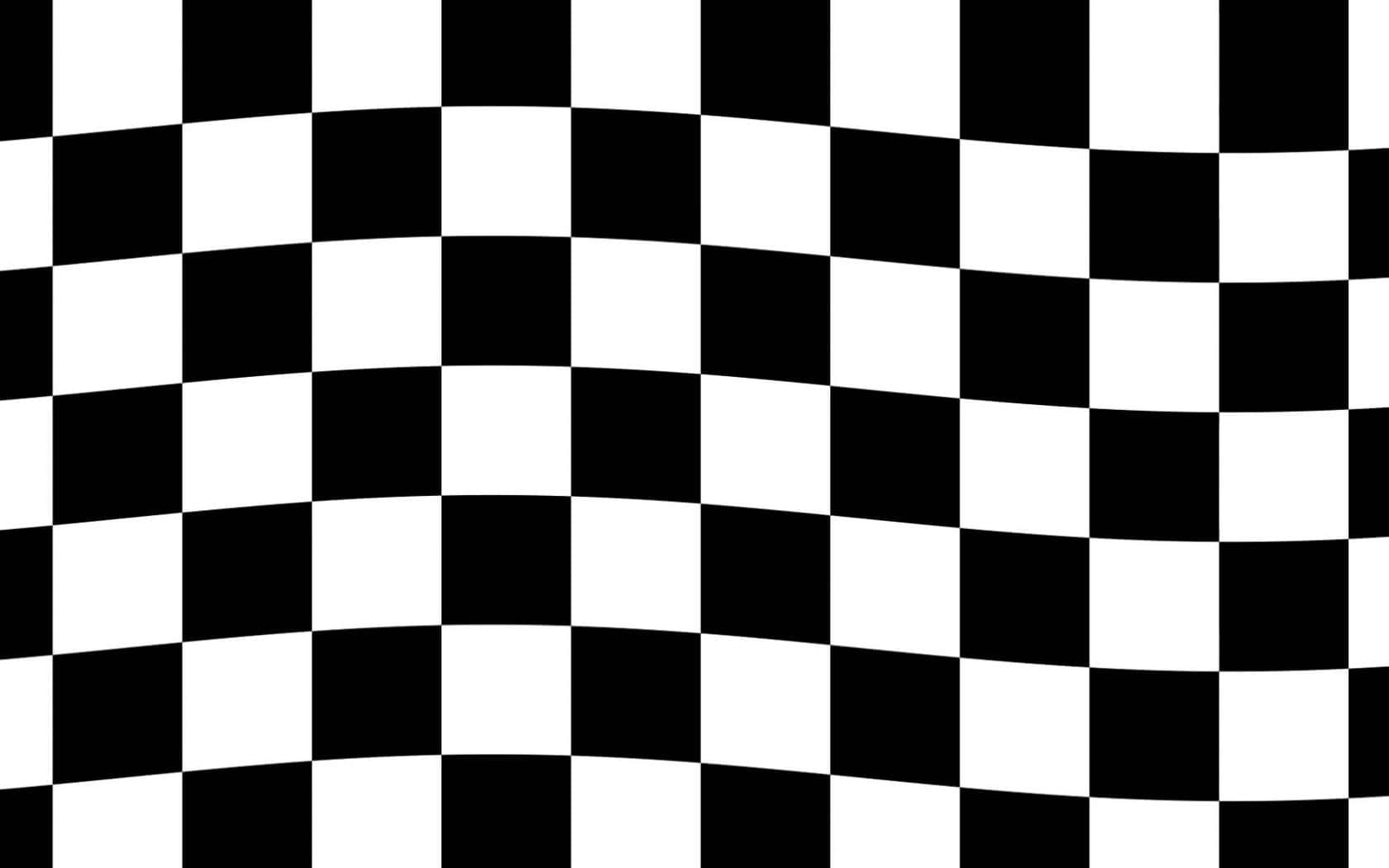 Checkered Flag 桌布 壁紙 — 大膽的黑白格紋圖案，帶有波浪狀扭曲，營造出動態的錯視效果。