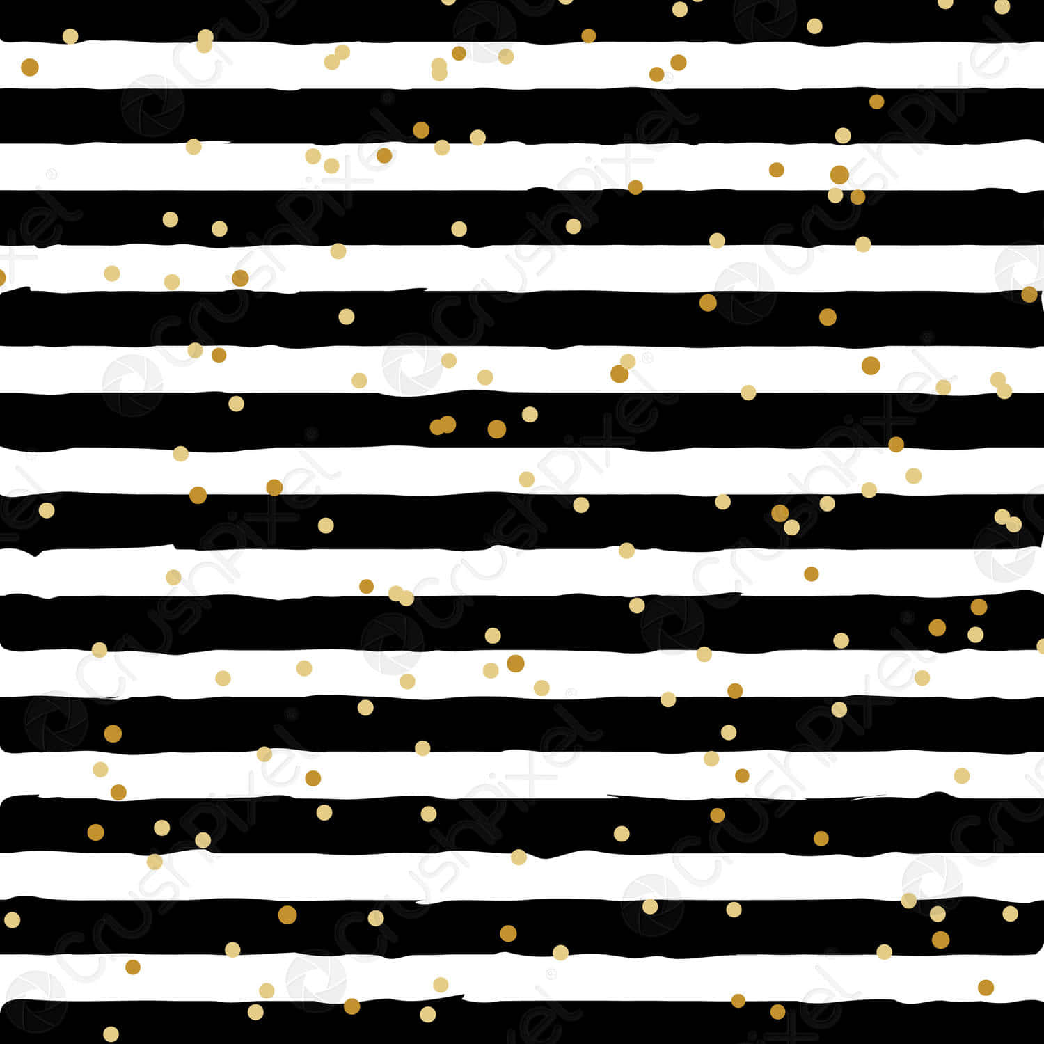 Black And White Striped 桌布 壁紙 — 大膽的黑白條紋圖案，散落著金色圓點，營造出時尚現代的壁紙設計。