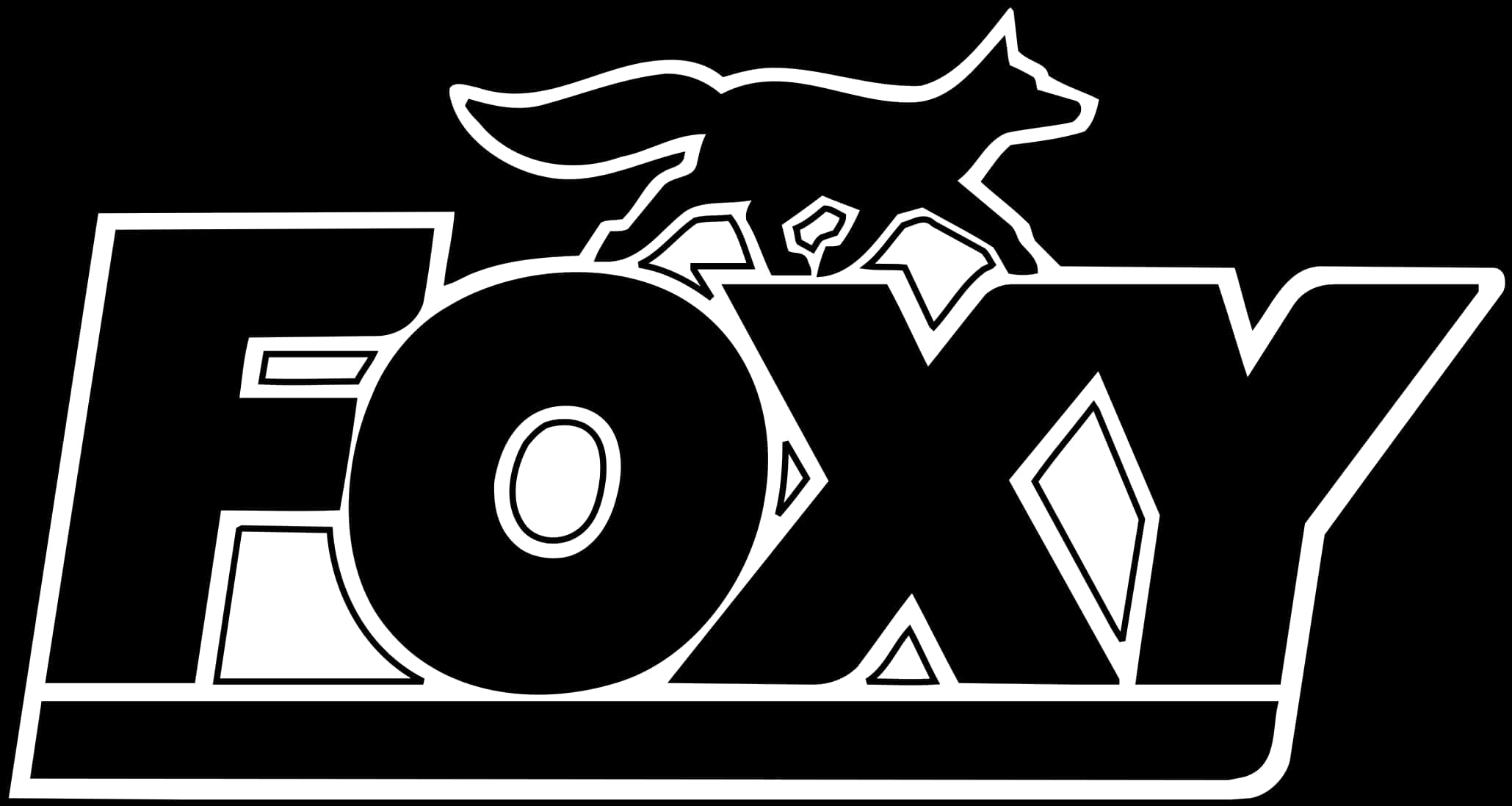 標誌 桌布 壁紙 — 大膽的黑白標誌，在方塊字「FOXY」上方有風格化的狐狸剪影。