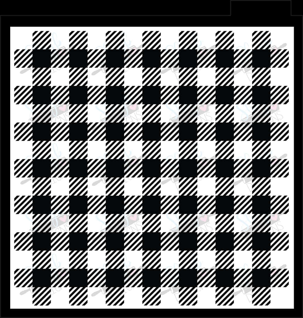 Plaid 桌布 壁紙 — 大膽的黑白水牛格紋圖案，交替方格中帶有對角線條。