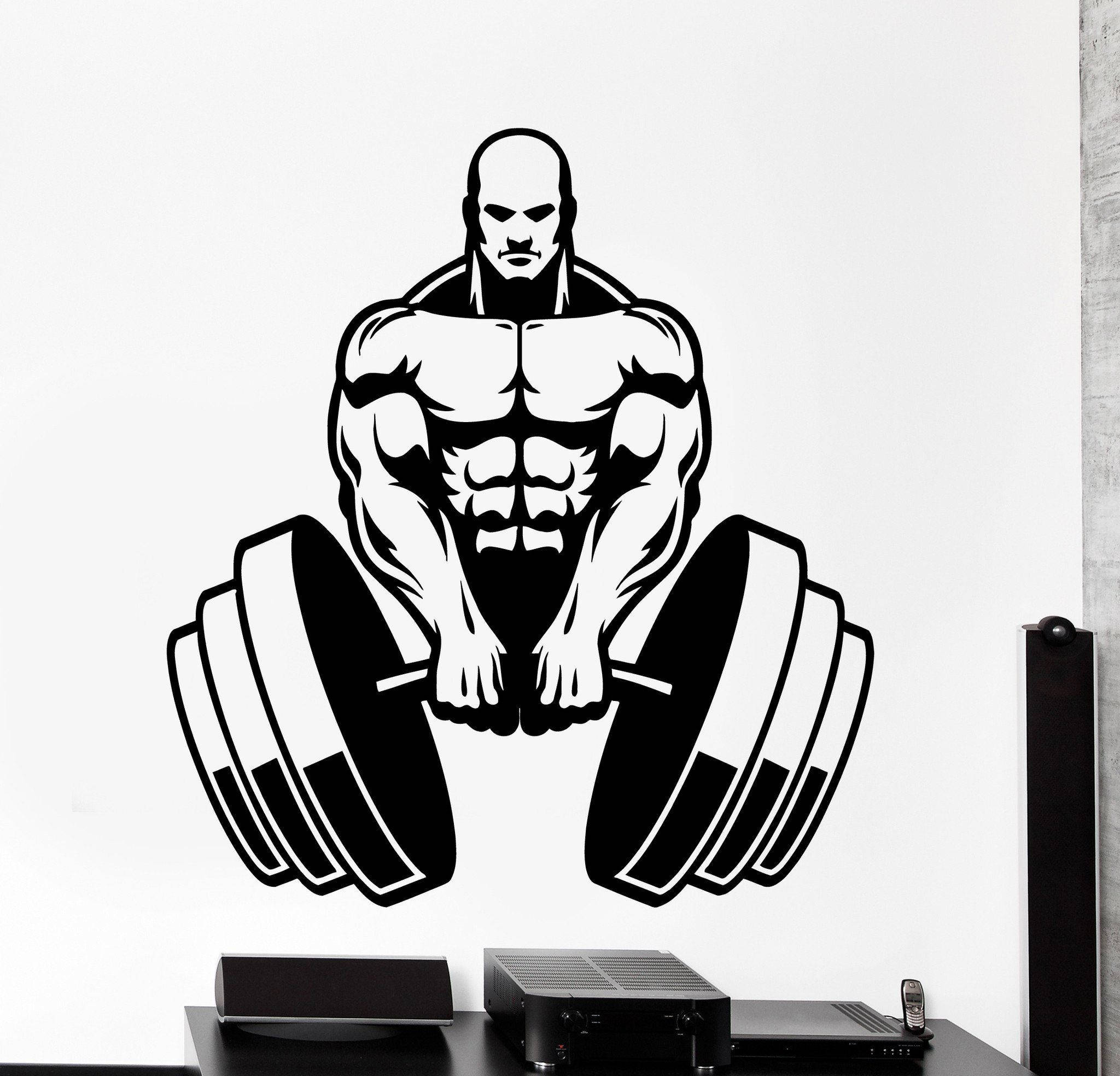 Barbell 桌布 壁紙 — 大膽的黑白牆貼，展示一位肌肉發達的男子在極簡室內環境中舉起槓鈴。
