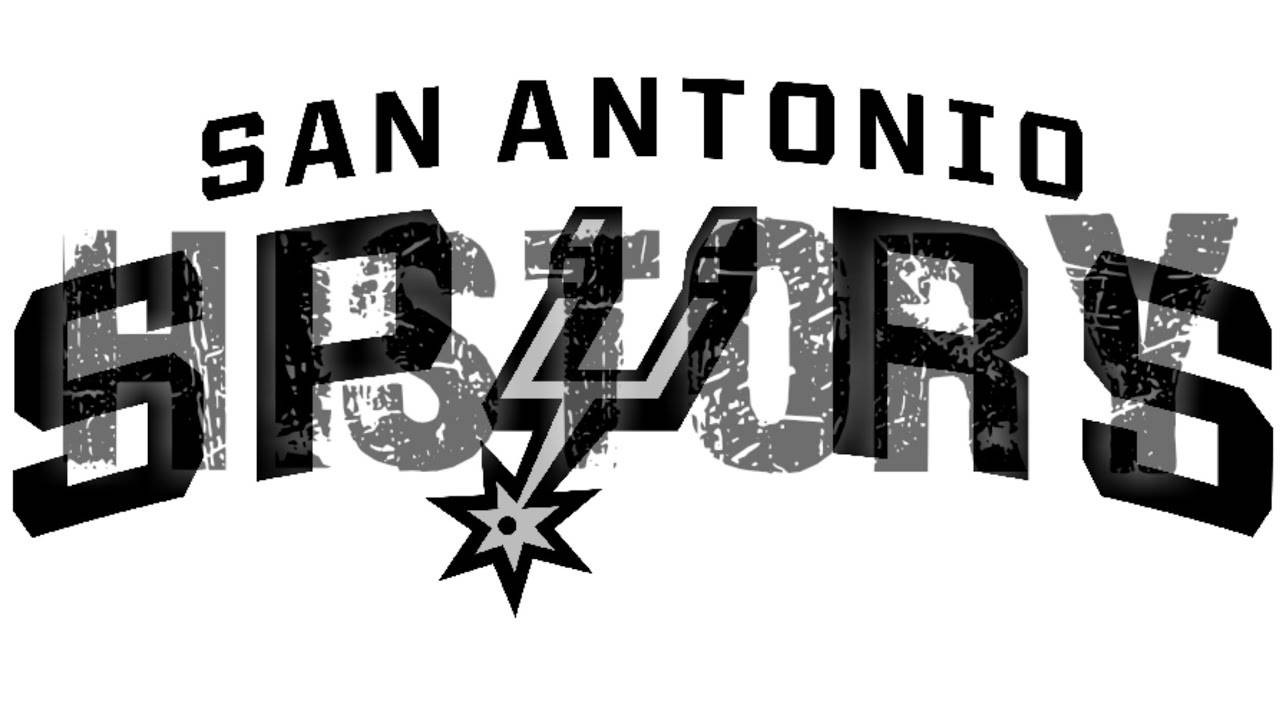 Spurs 桌布 壁紙 — 大膽的黑白聖安東尼奧馬刺隊標誌，帶有磨損字體和星星徽章，背景簡潔。