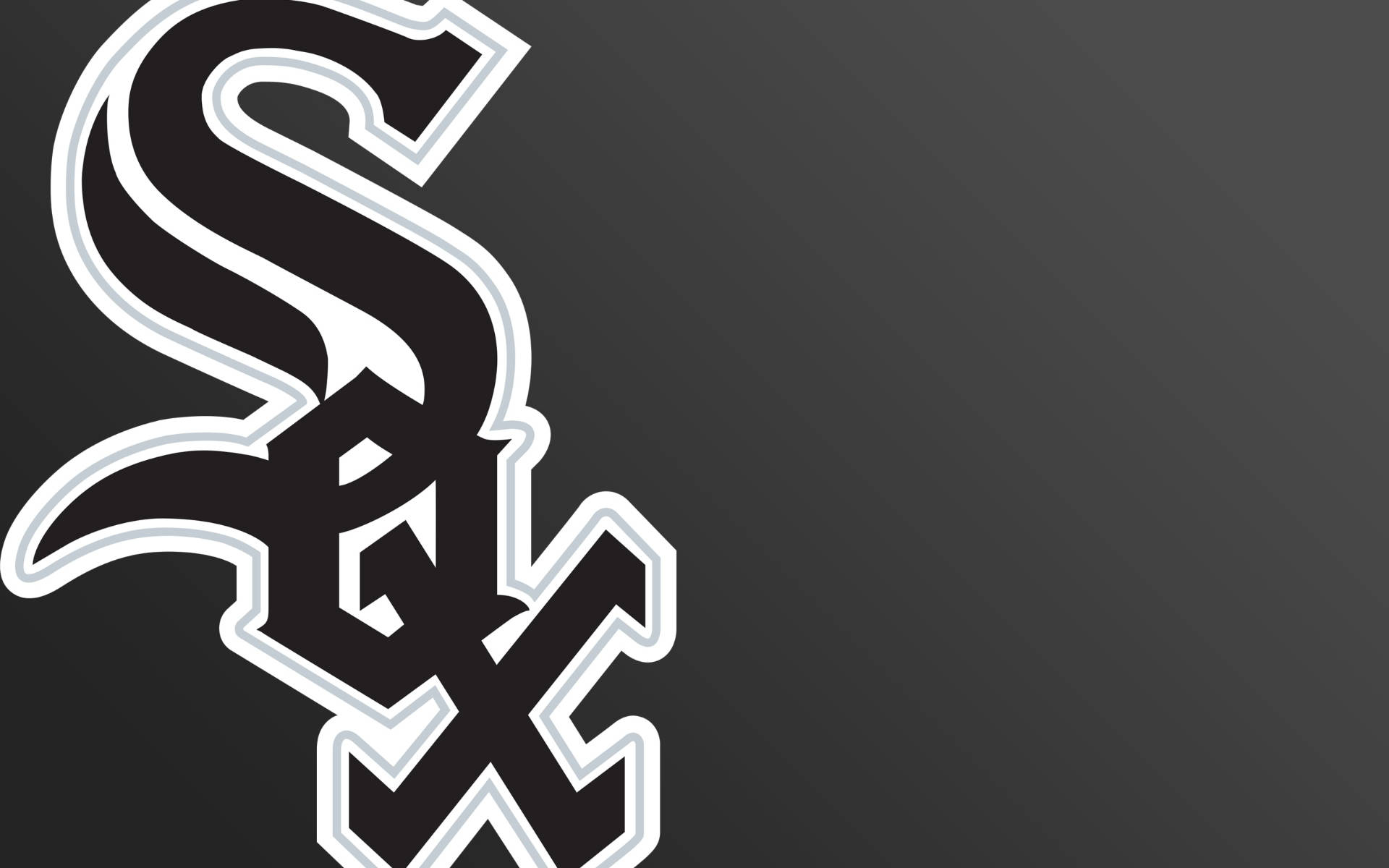 Chicago White Sox 桌布 壁紙 — 大膽的黑白芝加哥白襪隊標誌，在深灰色漸變背景上帶有白色輪廓。