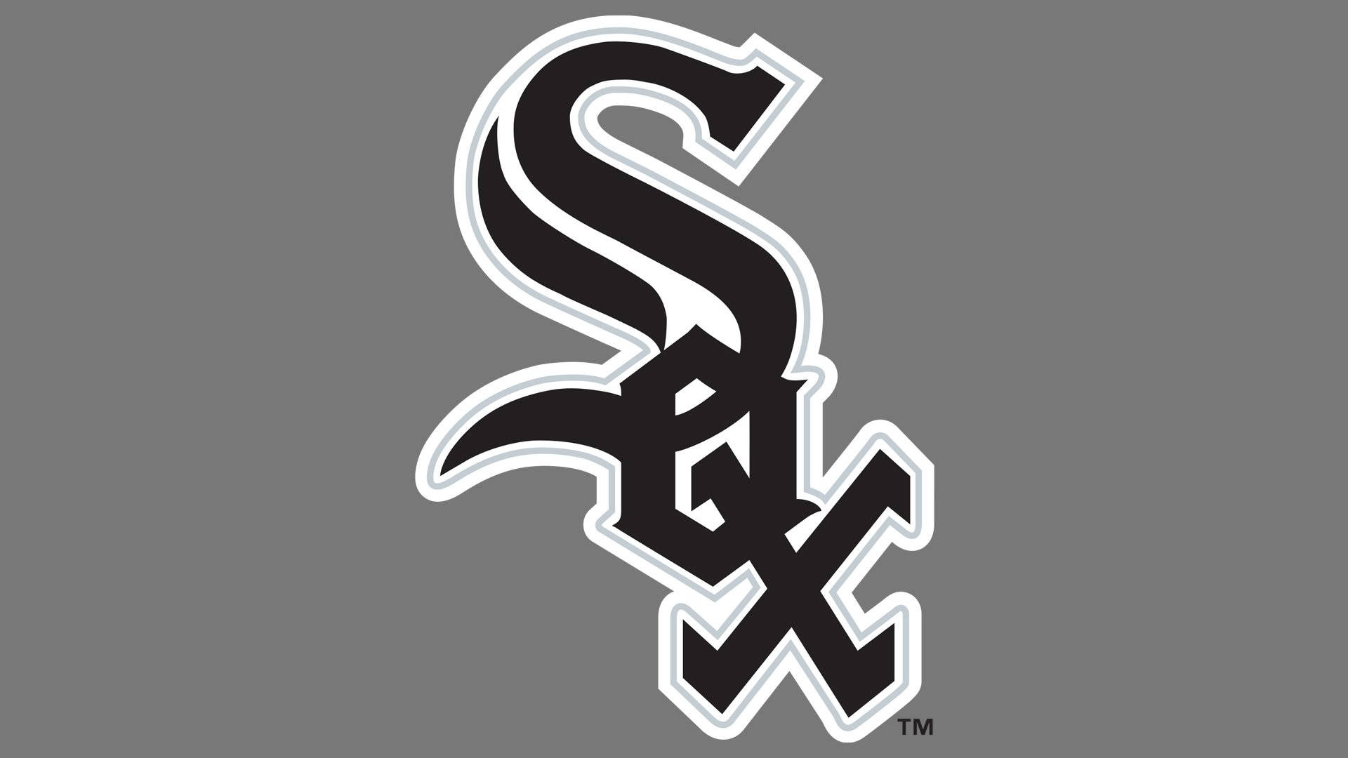 Chicago White Sox 桌布 壁紙 — 大膽的黑白芝加哥白襪隊標誌，在純灰色背景上帶有白色輪廓。