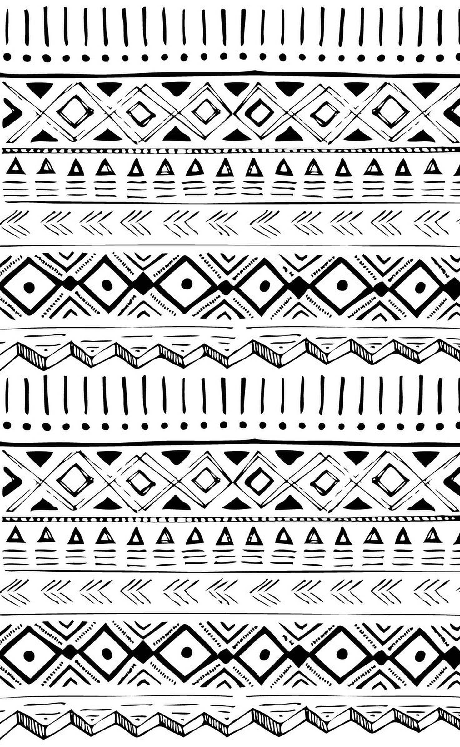 Tribal 桌布 壁紙 — 大膽的黑白部落圖案，水平帶狀重複幾何紋樣。