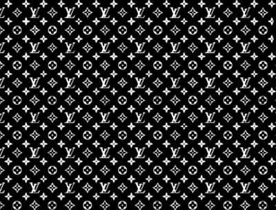 Fashion Logo 桌布 壁紙 — 大膽的黑白重複圖案，包含路易威登字母組合圖案和鑽石形狀。