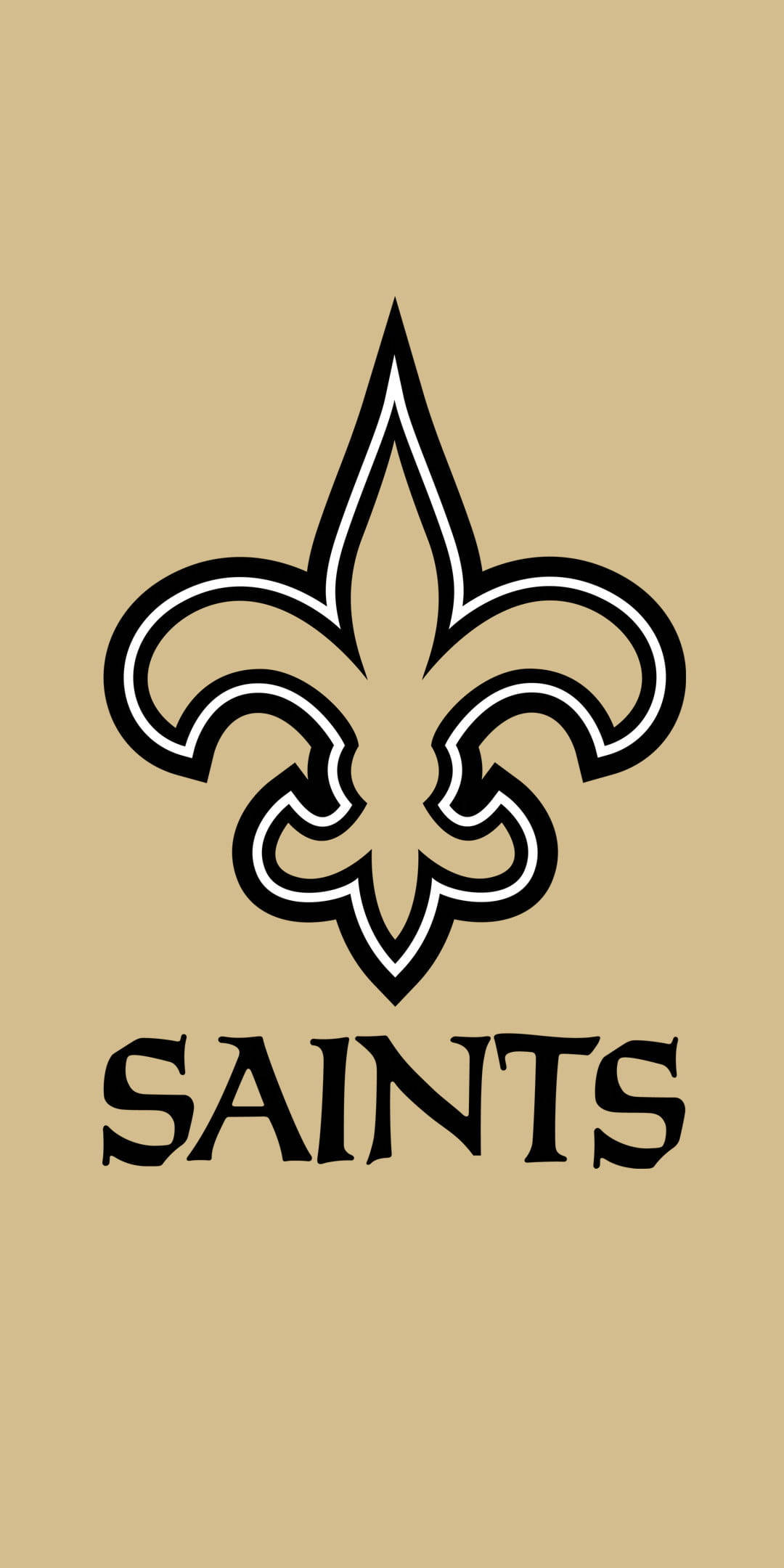 NFL Team Logo 桌布 壁紙 — 大膽的黑白鳶尾花標誌，'SAINTS' 文字居中在純色棕褐色背景上。