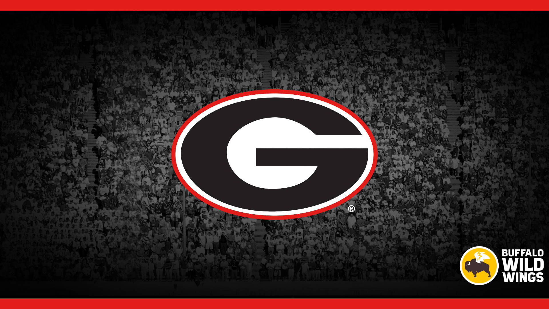 Georgia Bulldogs 標誌在體育館人群上方，帶有 Buffalo Wild Wings 標誌 — 喬治亞鬥牛犬 GIF 壁紙