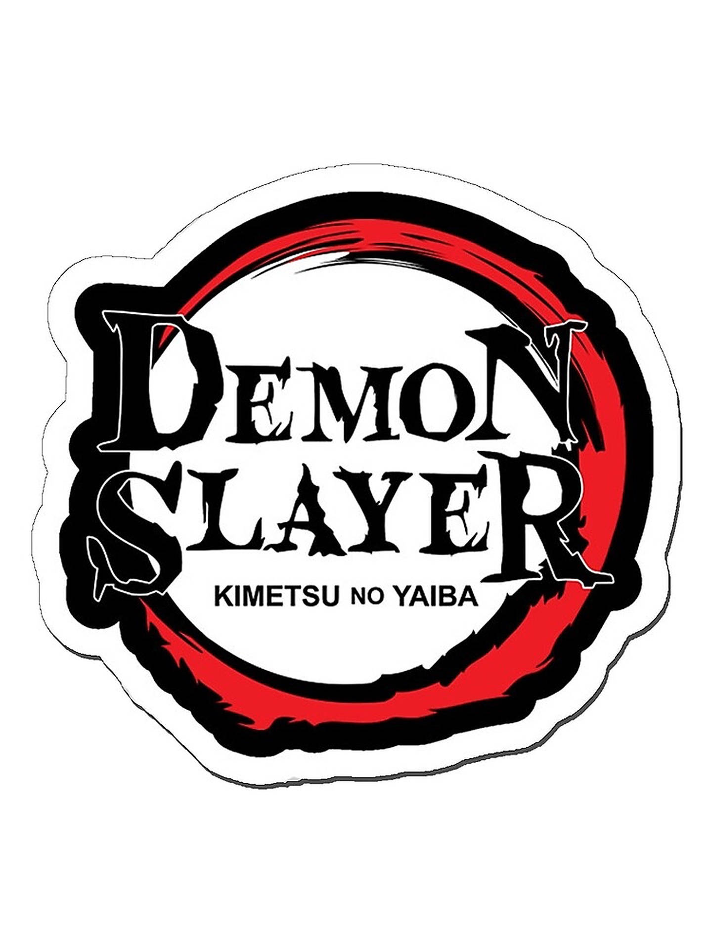鬼滅之刃標誌 桌布 壁紙 — 大膽的黑紅配色Demon Slayer標誌，帶有鋸齒狀筆觸邊框和日文字幕。
