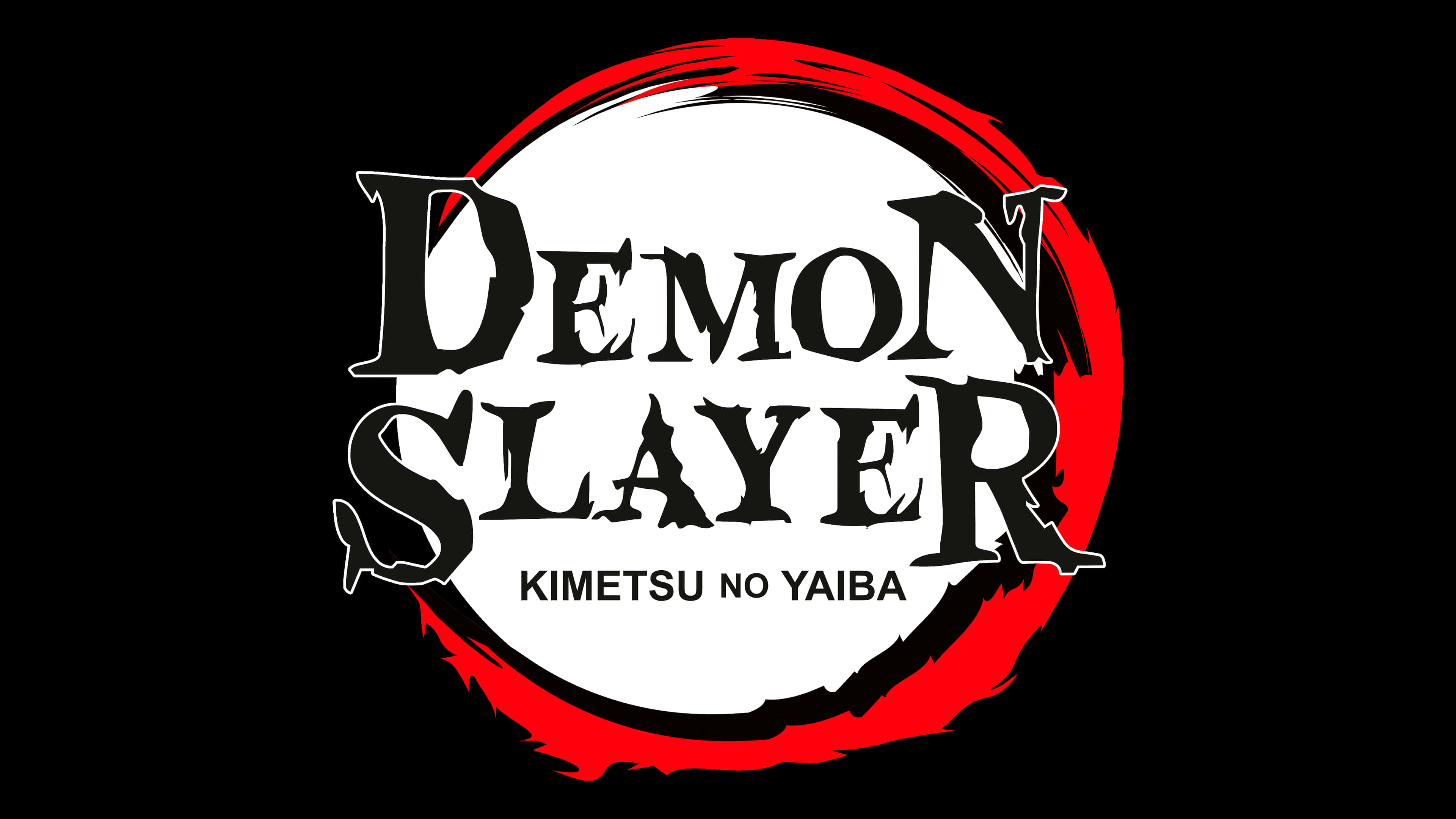 鬼滅之刃 桌布 壁紙 — 大膽的黑紅配色Demon Slayer標誌，邊緣鋸齒狀，置於純黑背景上。
