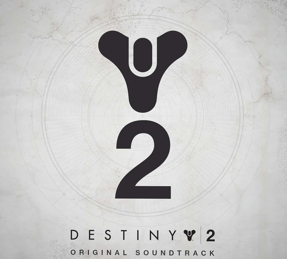 桌布 壁紙 — 大膽的黑色 Destiny 2 標誌居中於有紋理的羊皮紙上，帶有模糊的圓形蝕刻和下方的原聲帶文字。