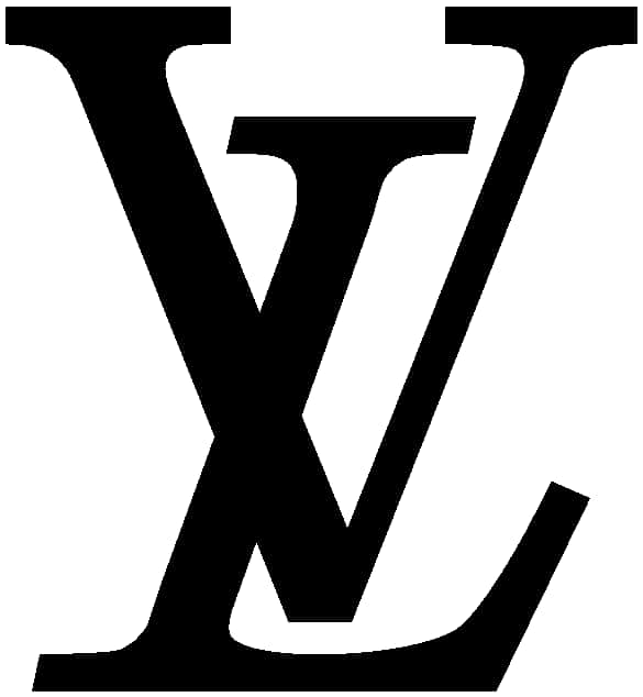 Fashion Logo 桌布 壁紙 — 大膽的黑色 Louis Vuitton 字母組合標誌在純白背景上鮮明突出。