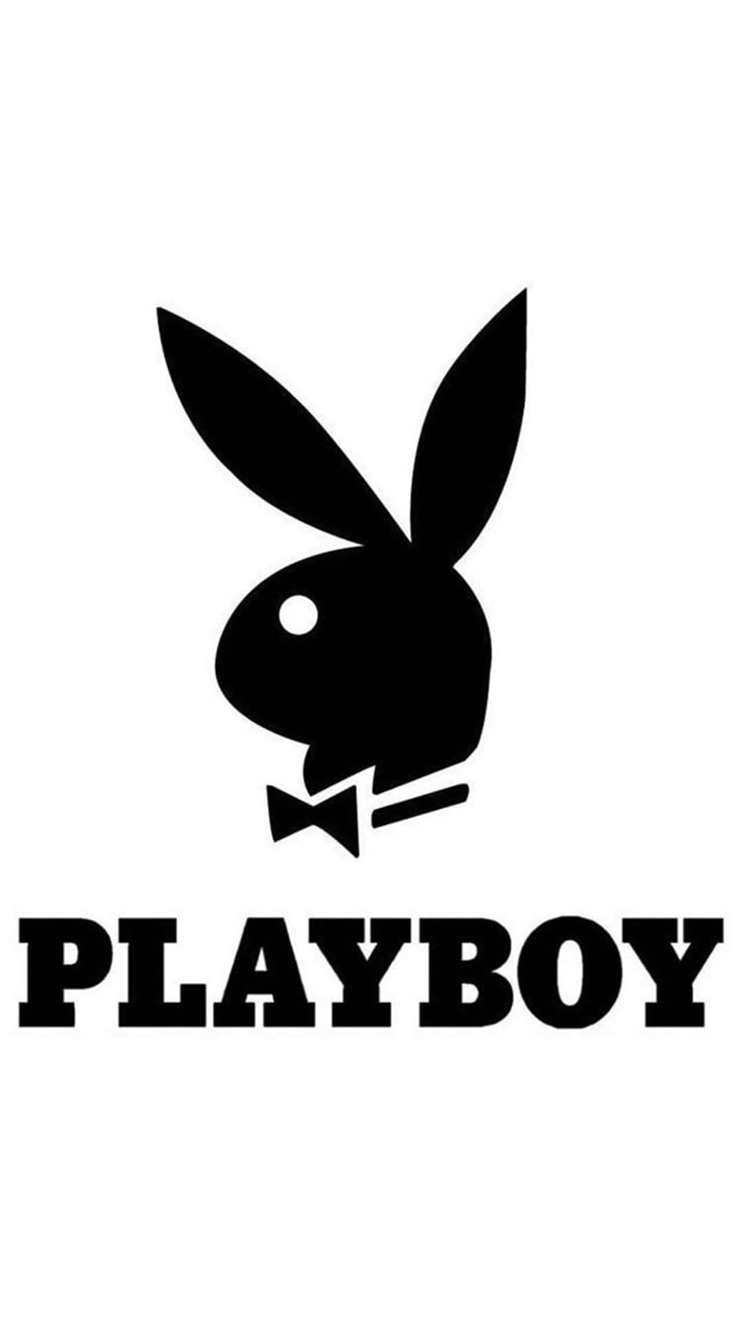 花花公子 桌布 壁紙 — 大膽的黑色 Playboy 兔子標誌，配有蝴蝶結和文字，背景為純白色。