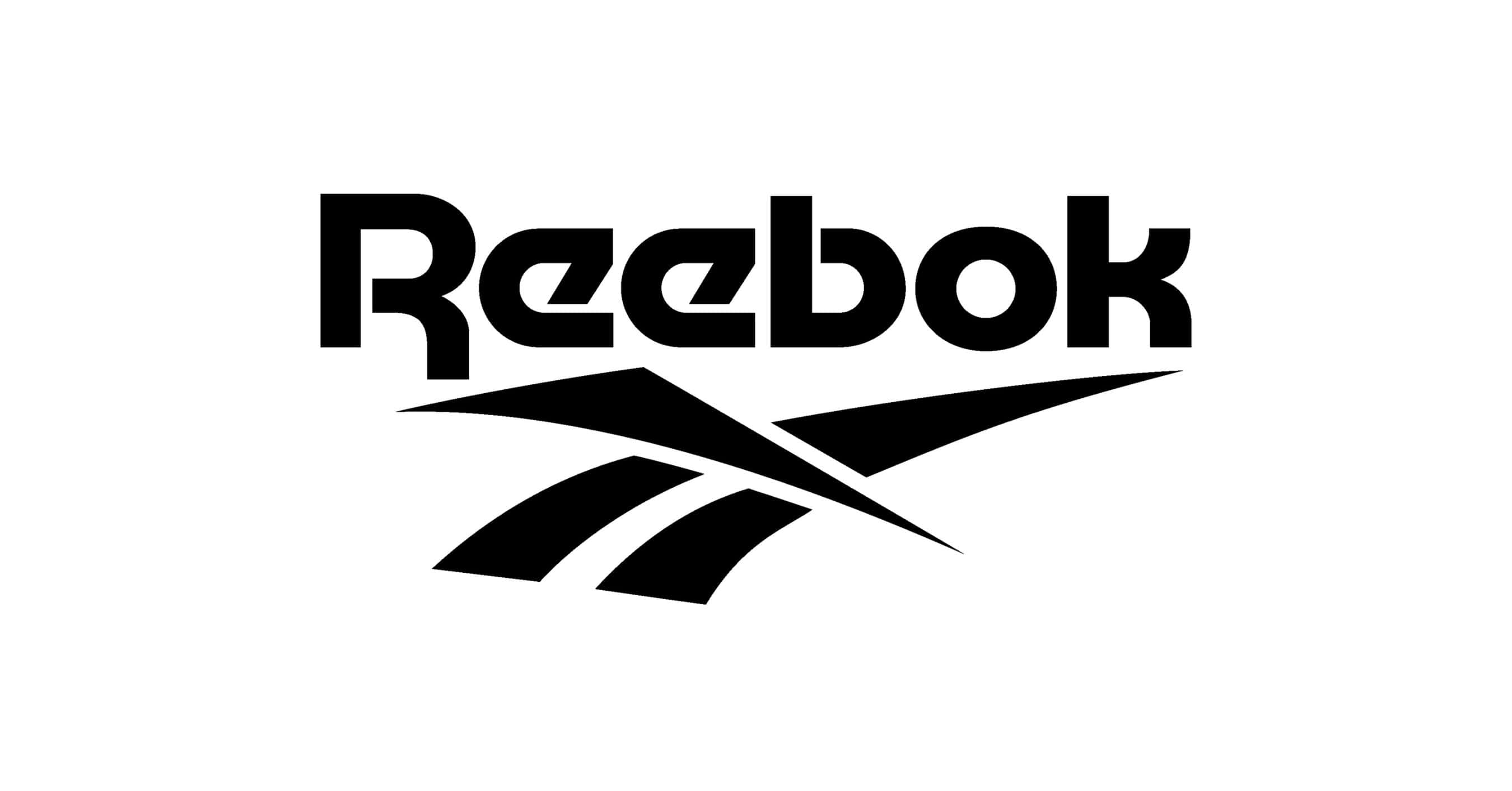 Reebok 桌布 壁紙 — 大膽的黑色 Reebok 標誌，帶有標誌性向量勾號，背景為純白色。