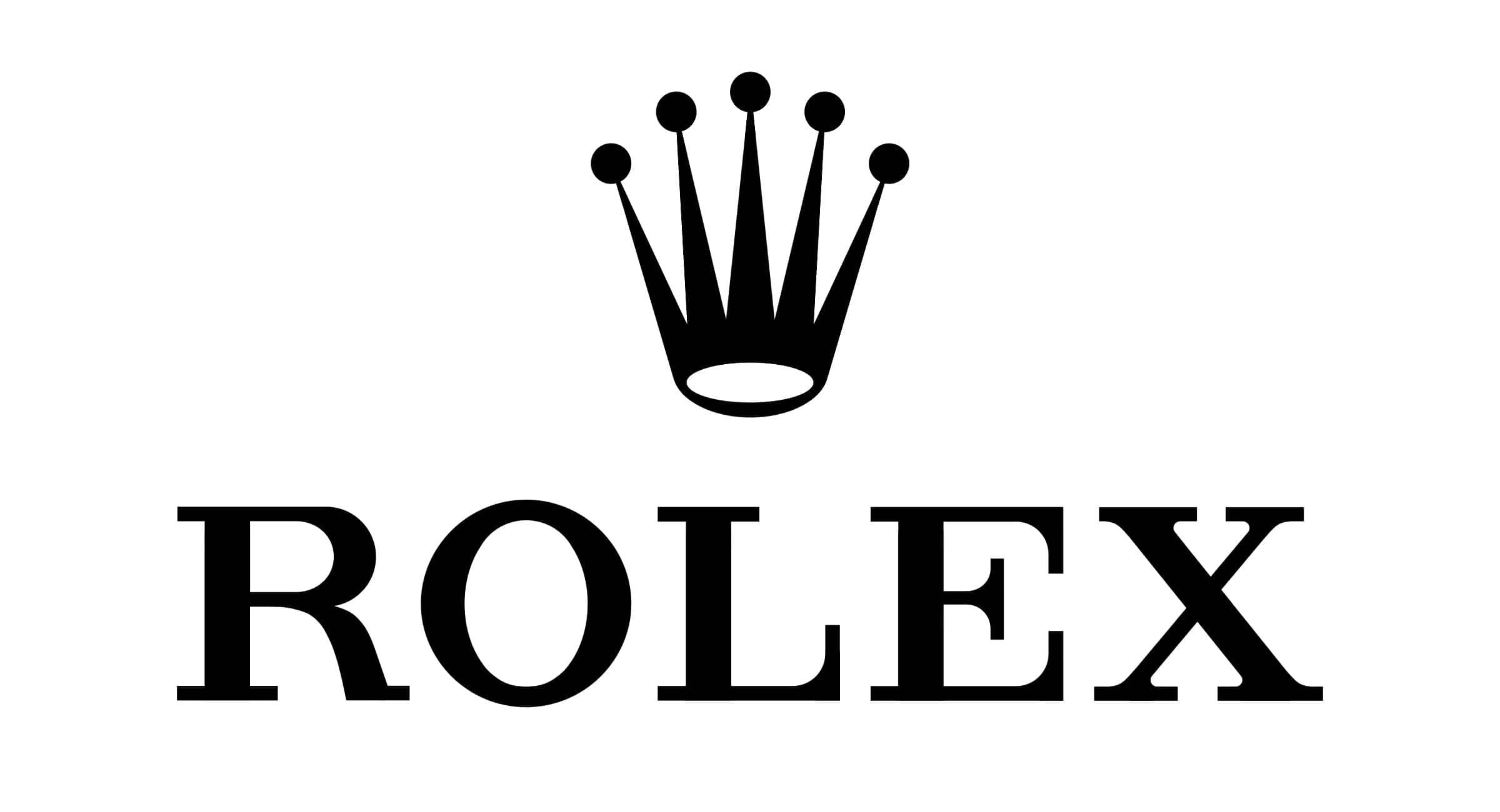 Black And White Logo 桌布 壁紙 — 大膽的黑色 Rolex 標誌，皇冠徽章居中，背景為純白色。