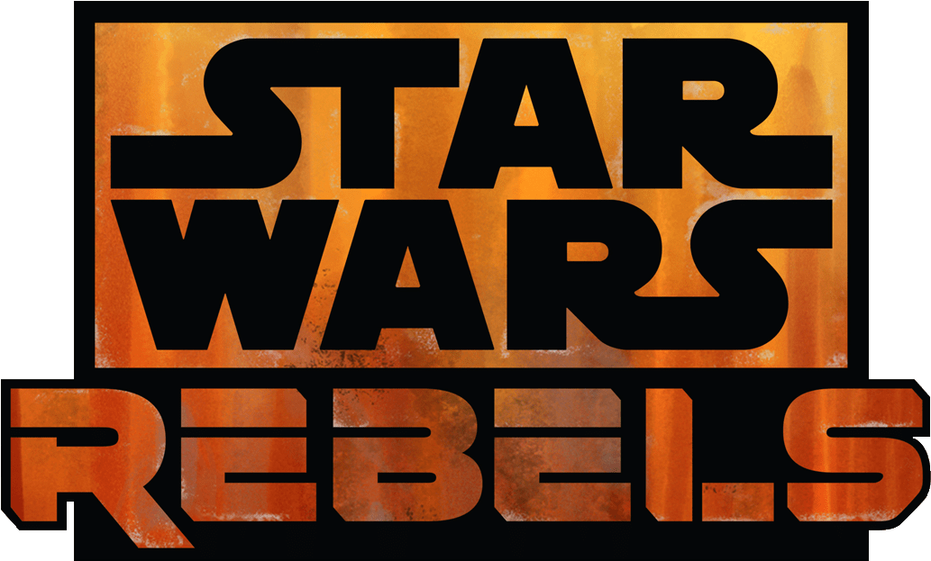 字型 桌布 壁紙 — 大膽的黑色 Star Wars Rebels 標誌，帶有火熱橙色紋理背景，襯托純黑色。