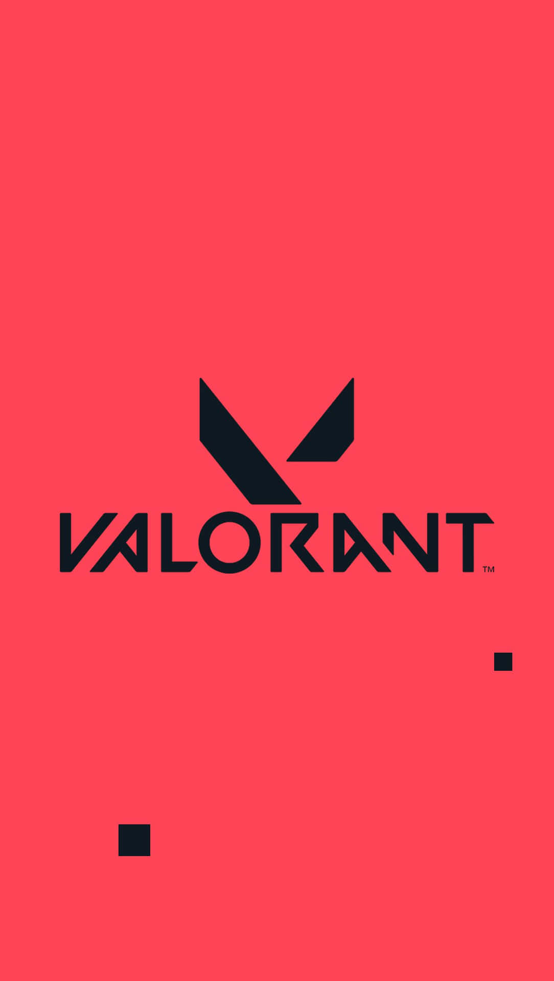 珊瑚粉紅色背景上帶有兩個黑色小正方形的 Valorant 標誌。 — Valorant Logo 壁紙