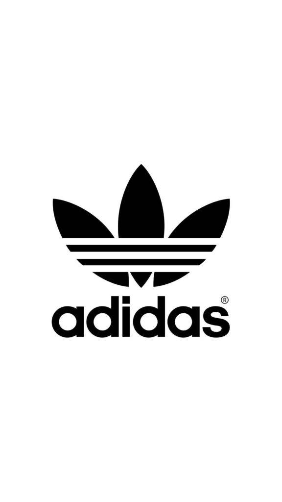 adidas iPhone 桌布 壁紙 — 大膽的黑色Adidas三葉草標誌置於純白背景中央，搭配簡潔極簡字體。