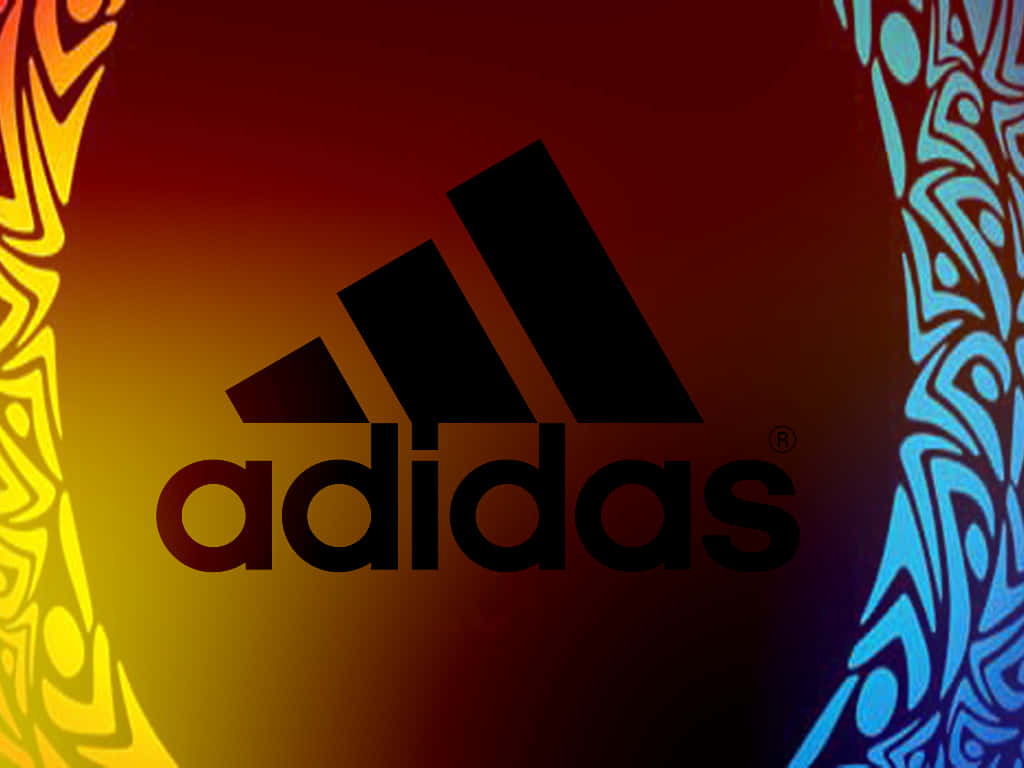 Exceptional 桌布 壁紙 — 大膽的黑色Adidas標誌居中於漸變背景上，由複雜的黃色和藍色部落圖案框住。