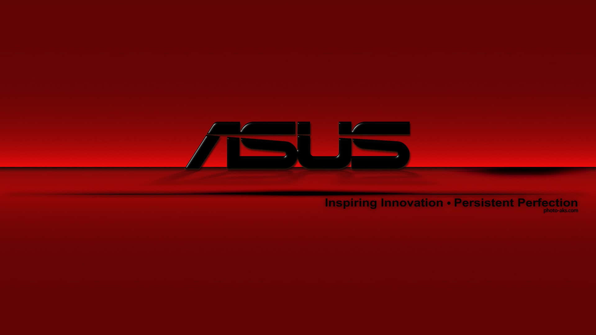 ASUS 桌布 壁紙 — 大膽的黑色ASUS標誌及標語居中放置在漸變紅色背景上，帶有微妙的陰影效果。