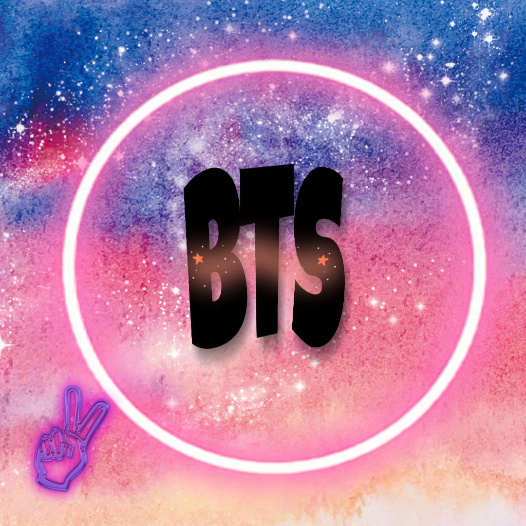 黑色BTS標誌在宇宙背景上帶有發光圓環和平和標誌 — BTS 防彈少年團 粉絲 女孩 GIF 壁紙