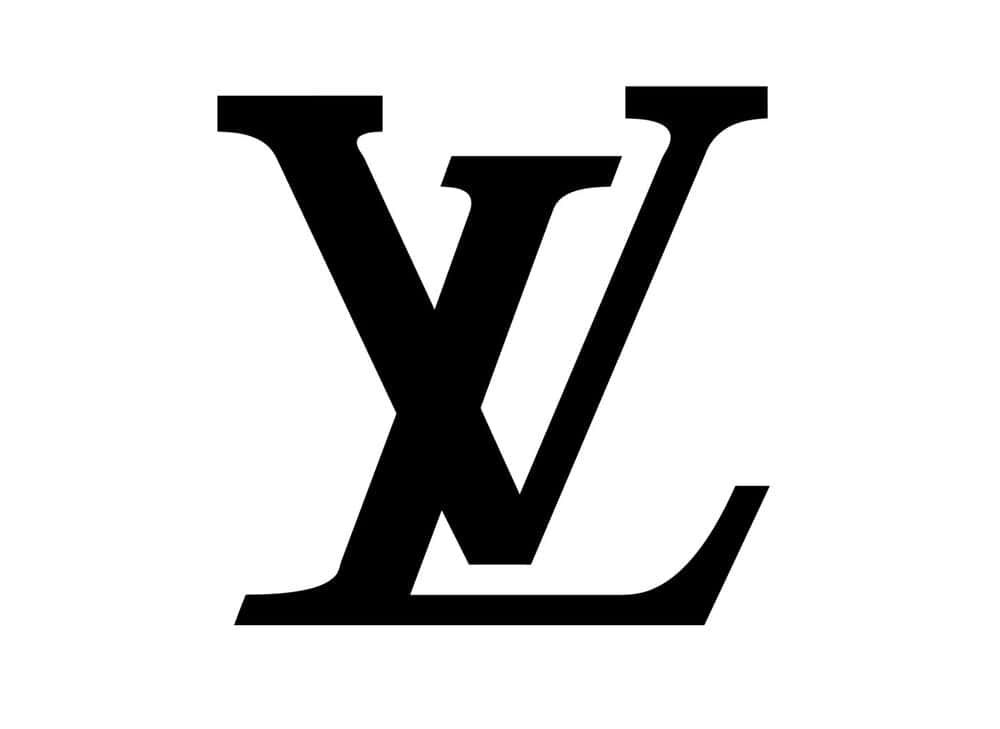 品牌 桌布 壁紙 — 大膽的黑色Louis Vuitton字母組合標誌居中於純白背景上。