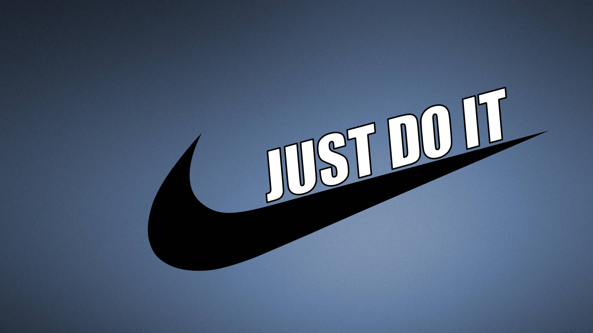 Just Do It 桌布 壁紙 — 大膽的黑色Nike勾號，帶有白色「JUST DO IT」文字，背景為漸變藍色。