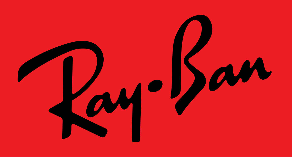 Typography 桌布 壁紙 — 大膽的黑色Ray-Ban標誌以草書字體居中於鮮紅色背景上。