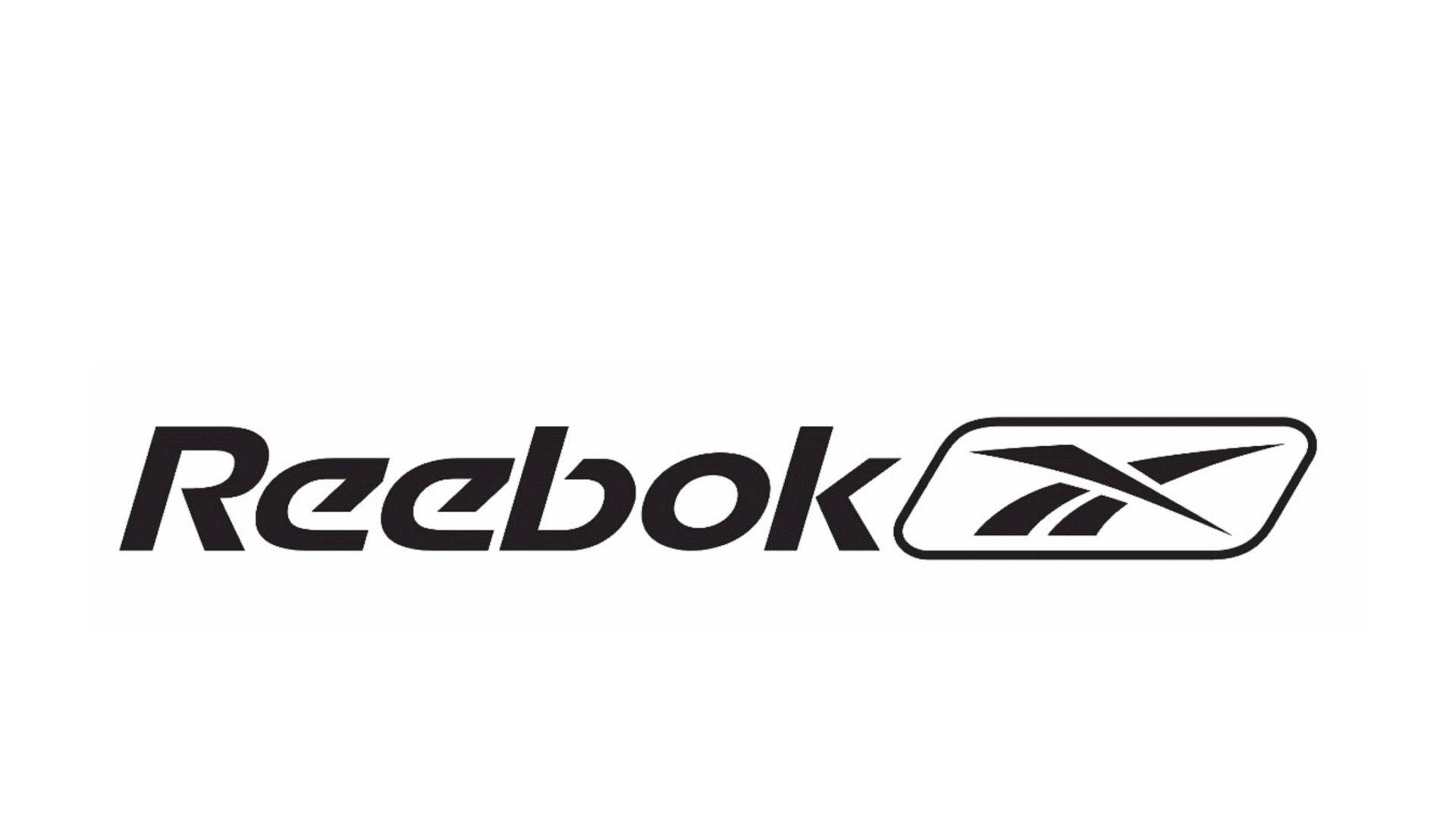 Reebok 桌布 壁紙 — 大膽的黑色Reebok標誌，帶有標誌性向量勾號，白色背景。