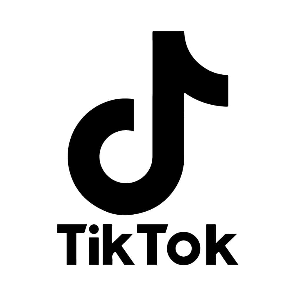 Black And White Logo 桌布 壁紙 — 大膽的黑色TikTok標誌，帶有音符符號和文字，背景為純白色。