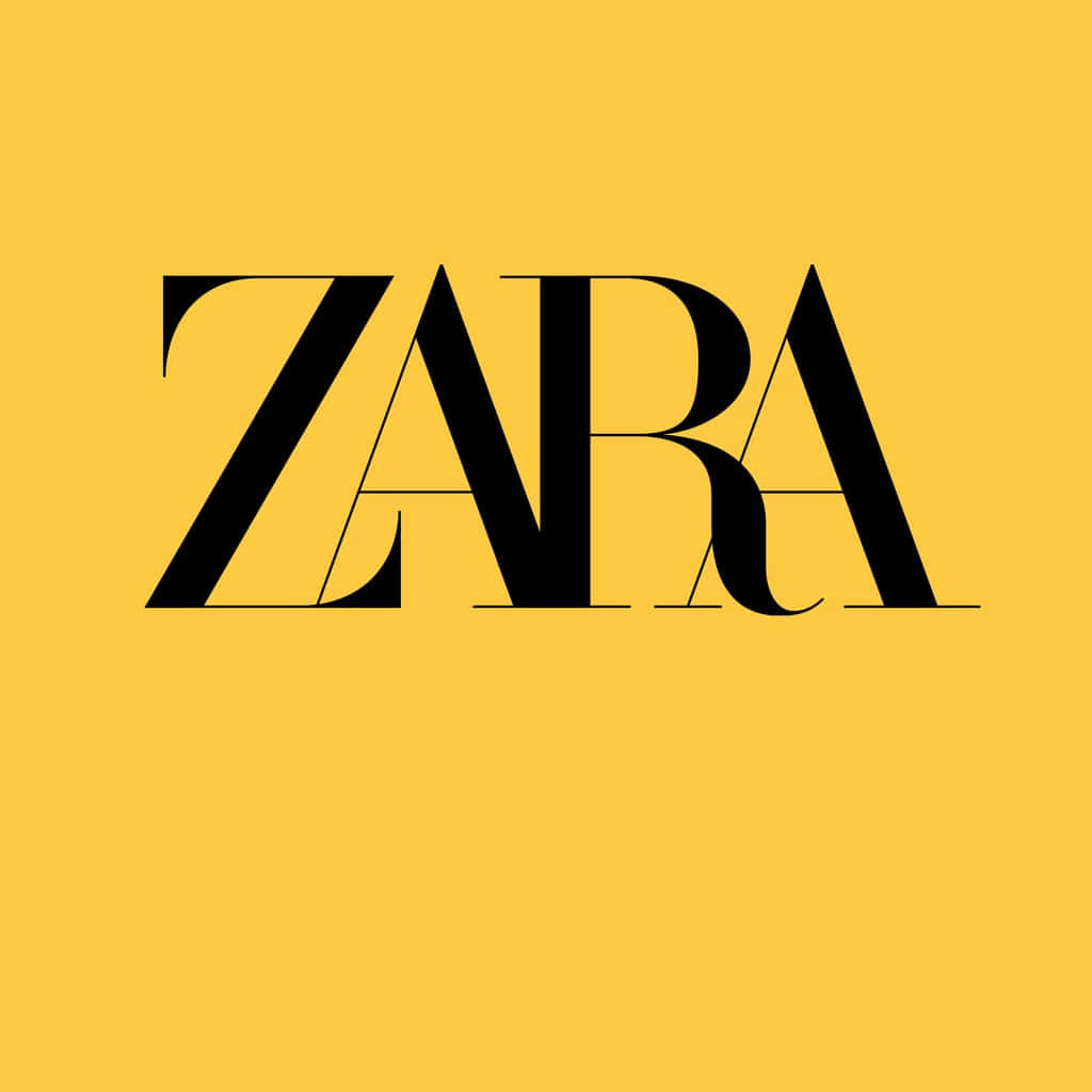 Zara 桌布 壁紙 — 大膽的黑色ZARA標誌居中於純芥末黃色背景上，搭配簡潔的極簡設計。
