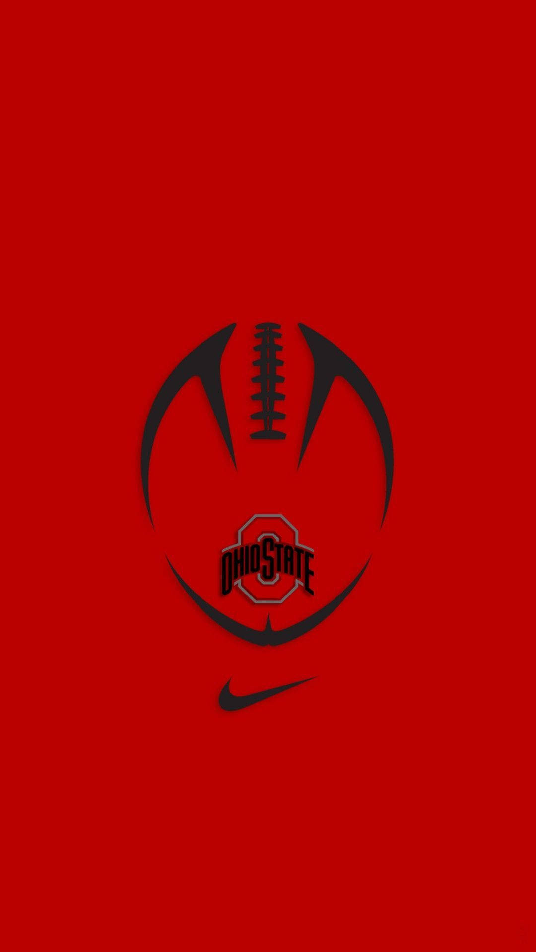 Ohio 桌布 壁紙 — 大膽的黑色俄亥俄州立大學美式足球標誌，Nike 勾勾居中於鮮紅色背景上。