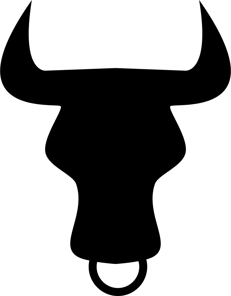 taurus 桌布 壁紙 — 大膽的黑色公牛頭剪影，帶有彎曲的角和鼻環，背景為純白色。