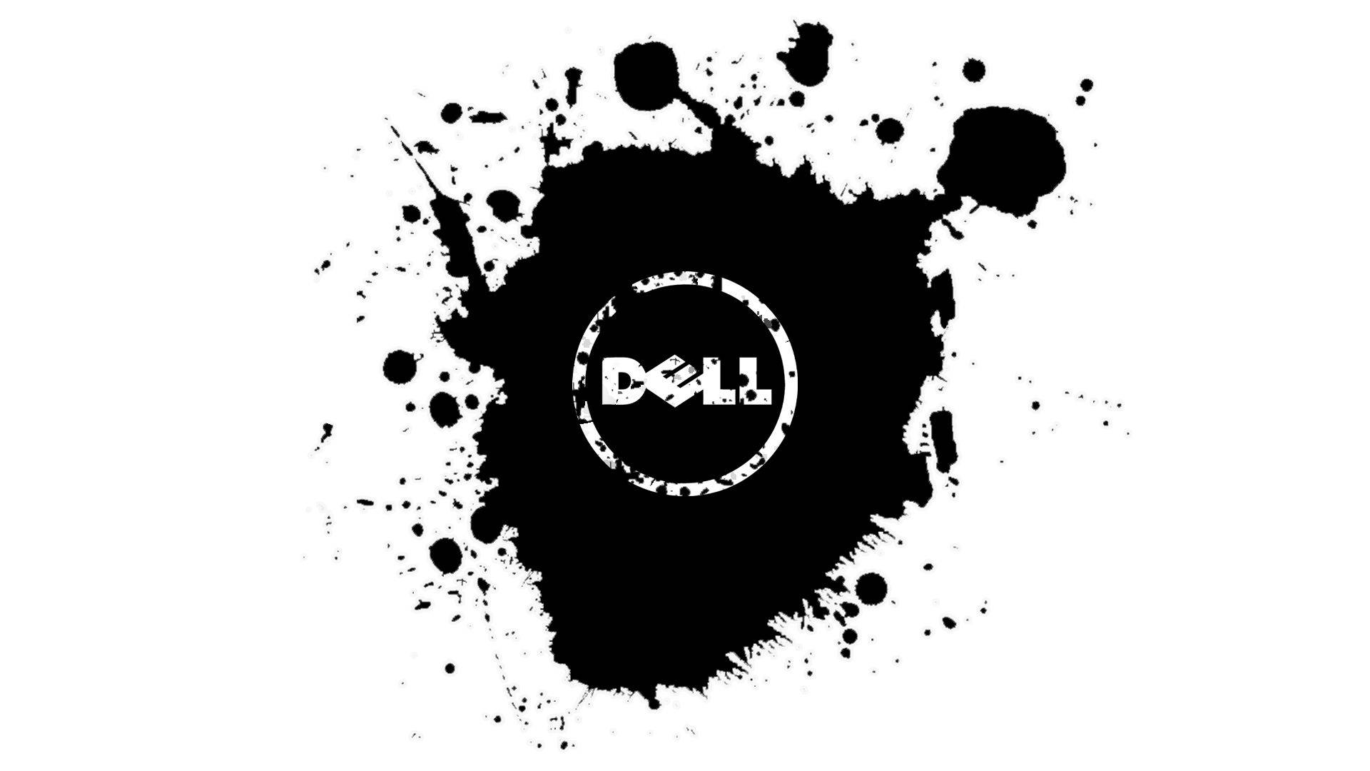 Dell 桌布 壁紙 — 大膽的黑色墨水飛濺圍繞著一個磨損的白色Dell標誌，位於純白色背景中央。