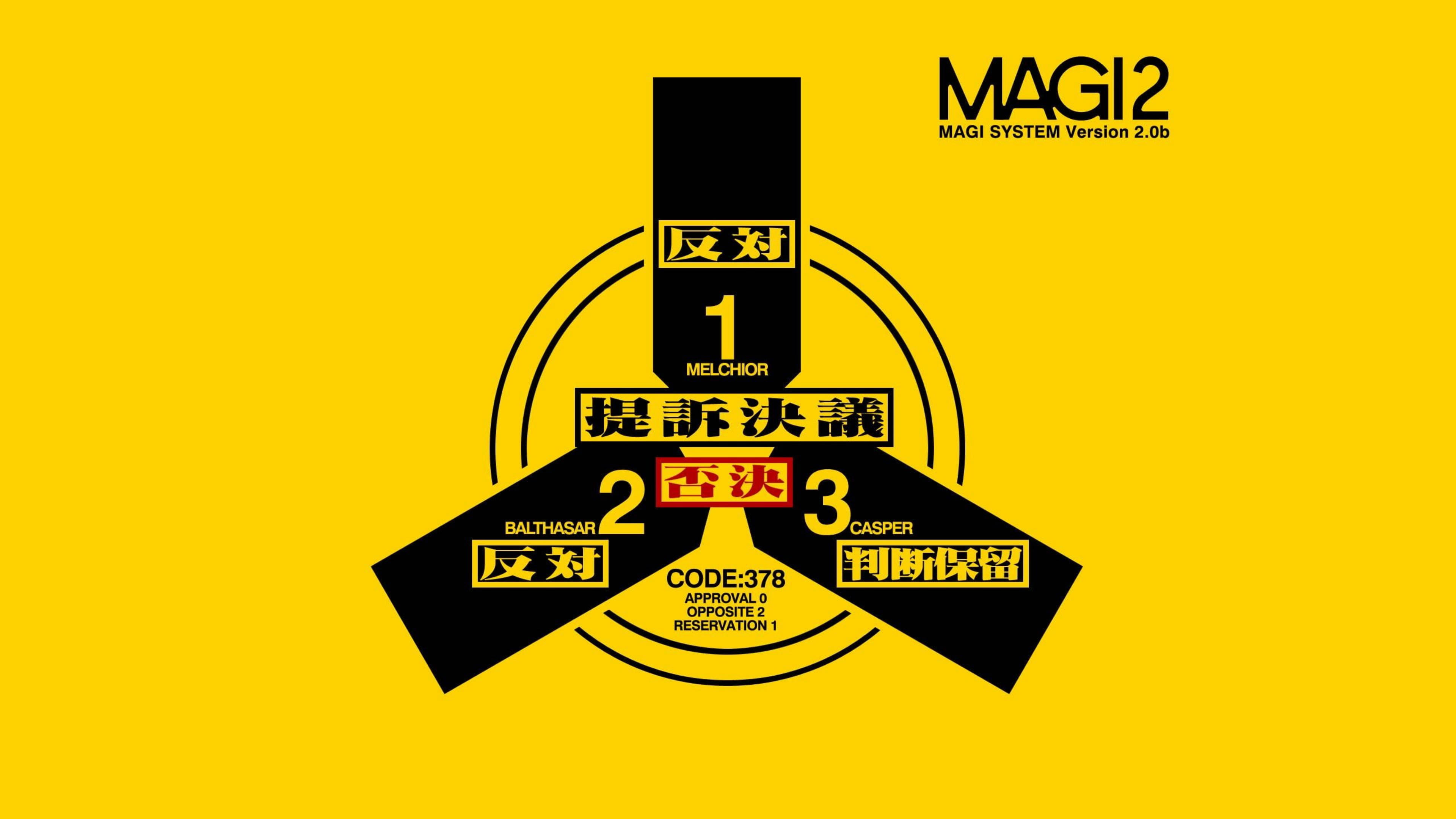 evangelion 4K 桌布 壁紙 — 大膽的黑色幾何標誌，帶有日文字和數字，背景為鮮豔的黃色。