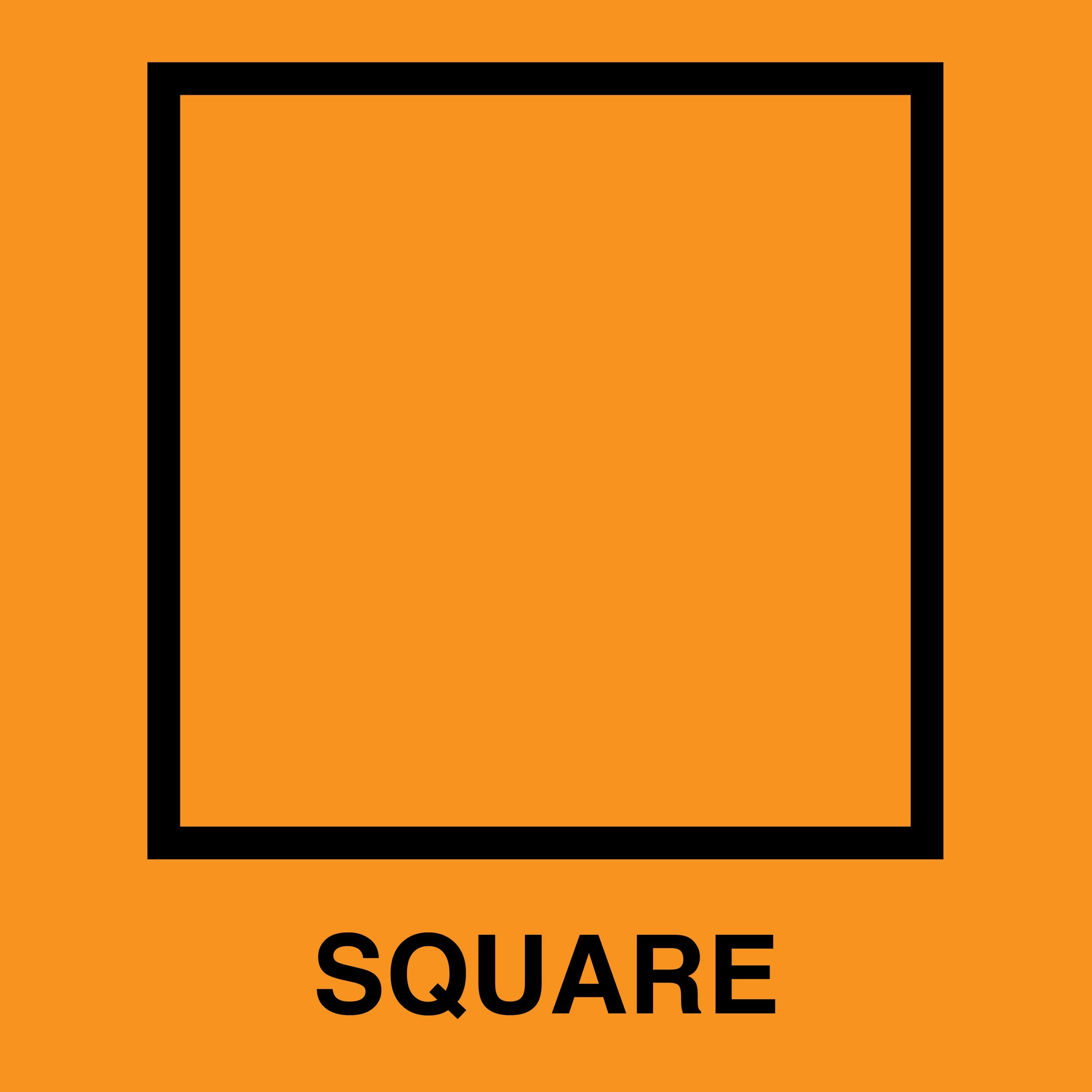 Square 桌布 壁紙 — 大膽的黑色正方形框架居中在鮮豔的橙色背景上，下方有正方形一詞。