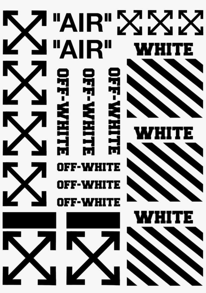 Off White Logo 桌布 壁紙 — 大膽的黑色箭頭和文字在白色背景上形成重複的 Off-White 品牌圖案。