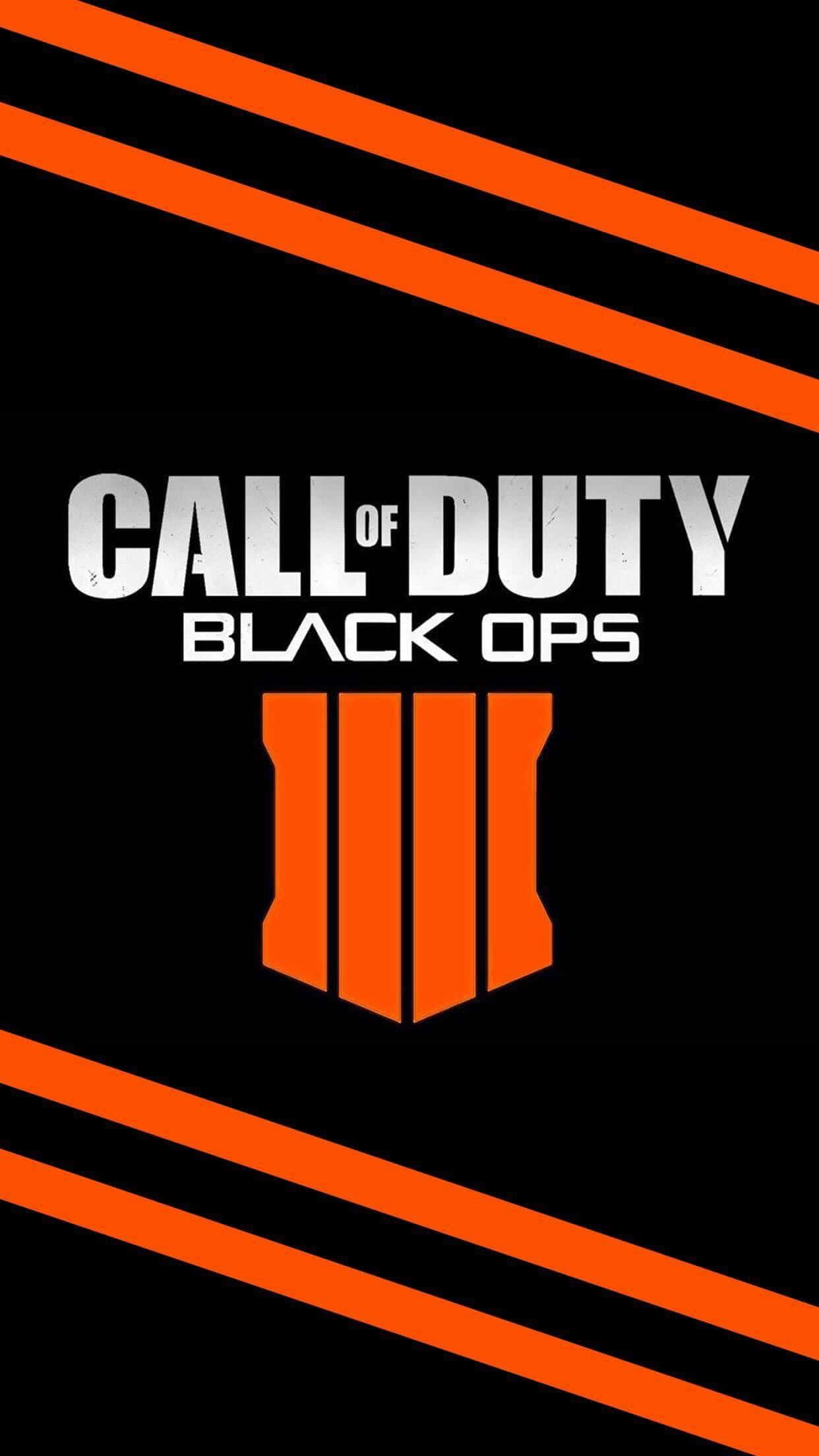 Call Of Duty Mobile 桌布 壁紙 — 大膽的黑色背景，帶有對角橙色條紋，框住白色的「Call of Duty Black Ops」標誌和橙色盾牌徽章。