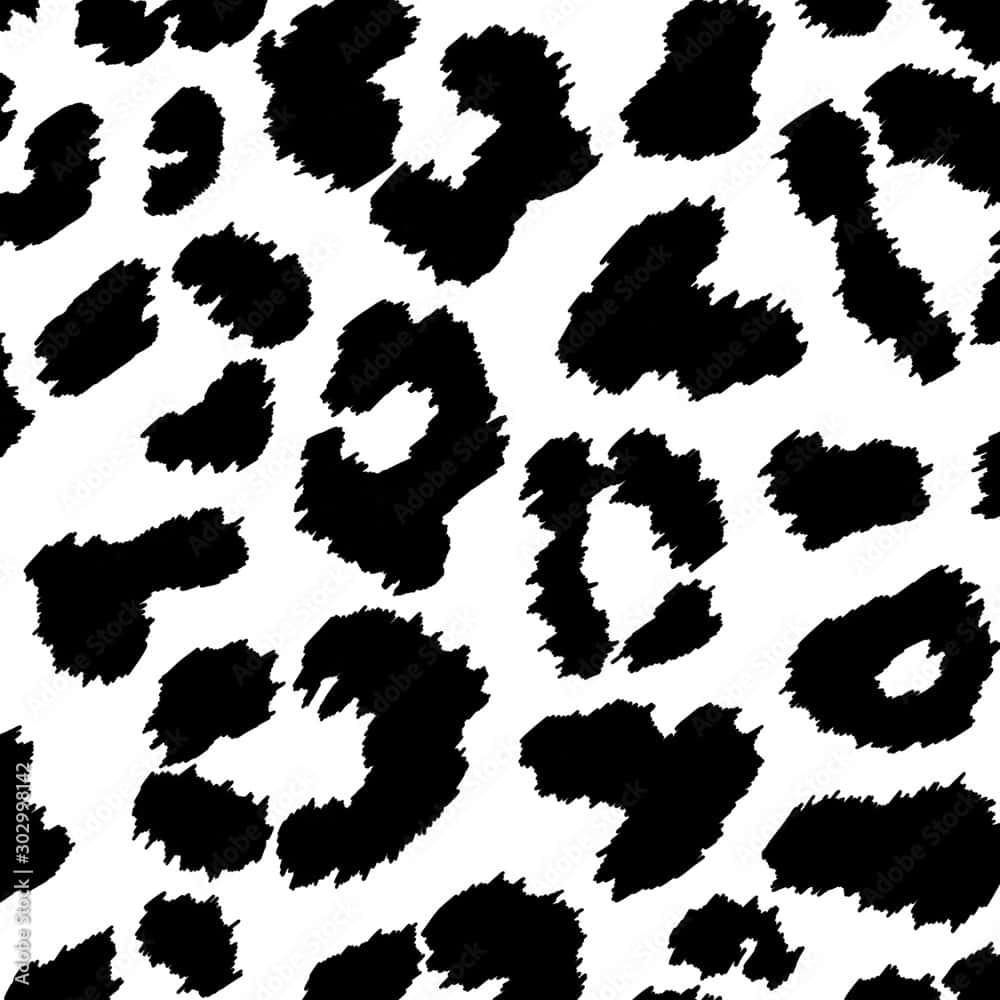 Black And White Animal Print 桌布 壁紙 — 大膽的黑色豹紋斑點，帶有紋理筆觸邊緣，在純白背景上以無縫圖案重複。