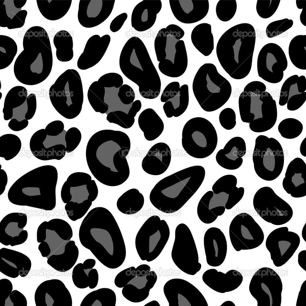 Black And White Animal Print 桌布 壁紙 — 大膽的黑色豹紋斑點帶有灰色陰影，在純白背景上以無縫圖案重複。
