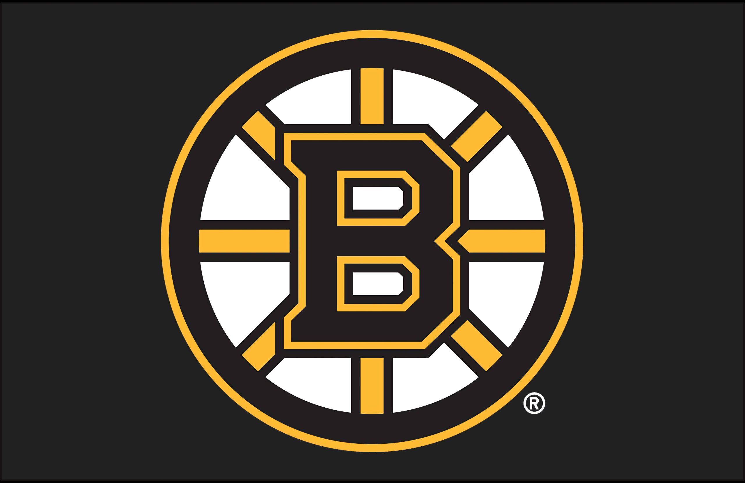 bruins 桌布 壁紙 — 大膽的黑金配色波士頓棕熊隊標誌，居中置於純黑背景上，搭配清晰的幾何設計。