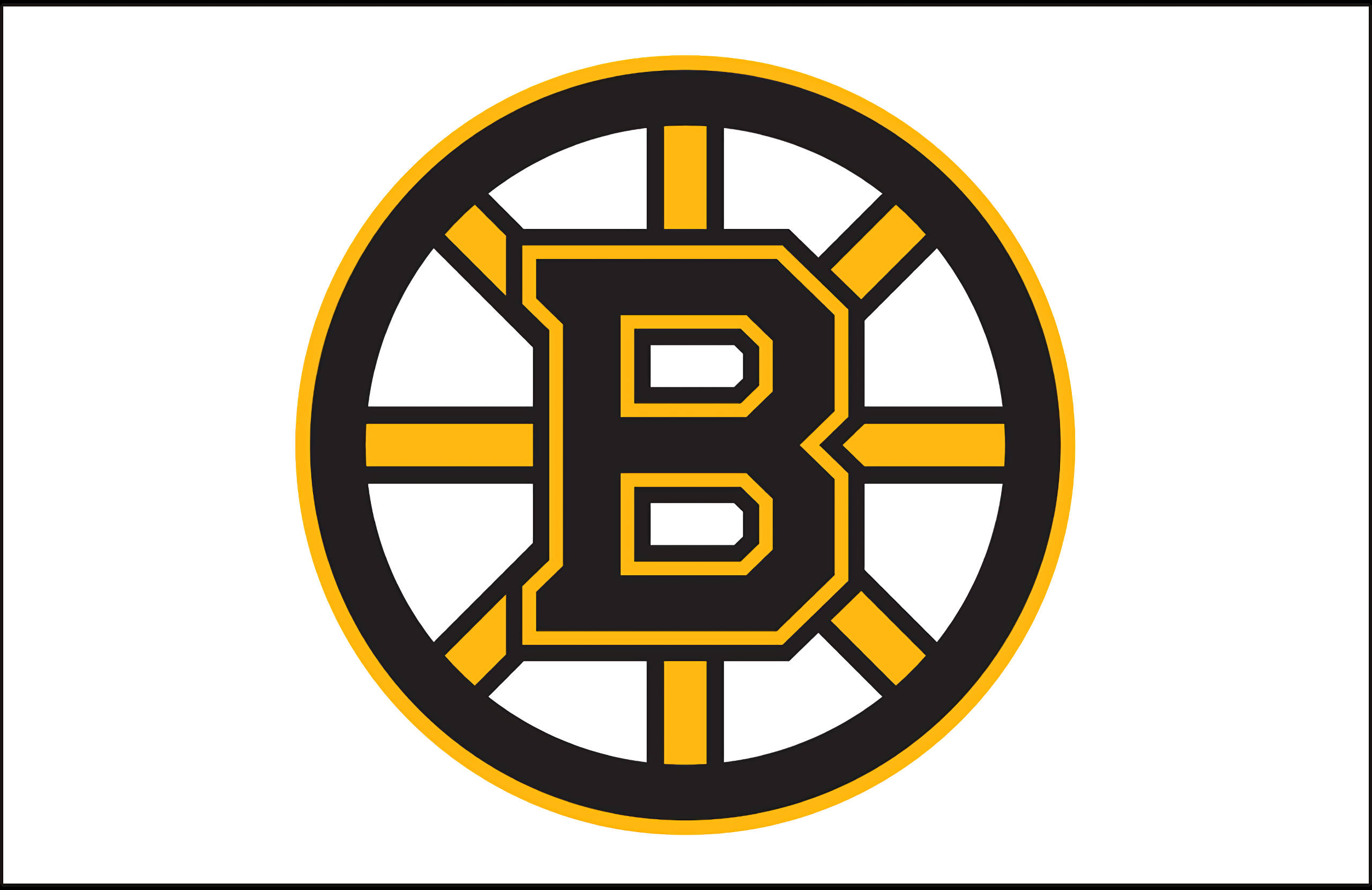 bruins 桌布 壁紙 — 大膽的黑金配色波士頓棕熊隊標誌，居中於潔白背景上，帶有銳利的幾何線條。