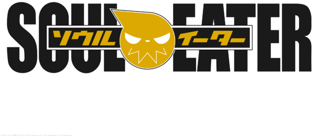Soul Eater 桌布 壁紙 — 大膽的黑黃色 Soul Eater 標誌，帶有威脅性的黃色骷髏標誌和日文字句。