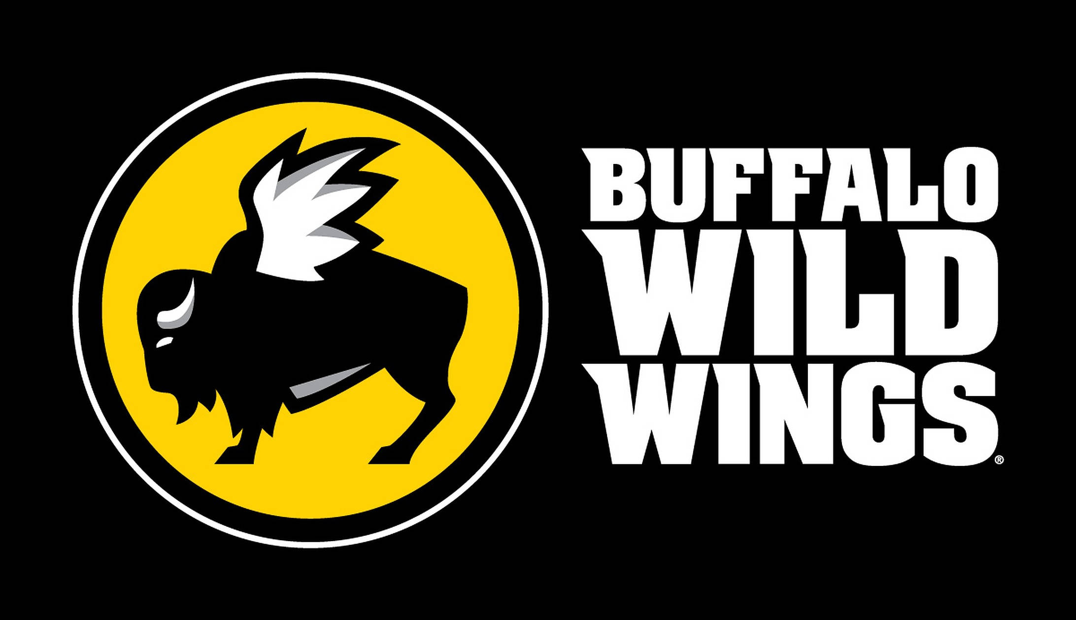 Wild 桌布 壁紙 — 大膽的黑黃配色Buffalo Wild Wings標誌，黑色背景上帶有帶翼野牛剪影。