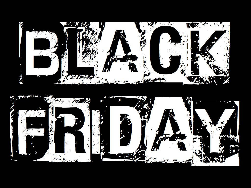Friday 桌布 壁紙 — 大膽破舊的黑白文字在純黑色背景上顯示「BLACK FRIDAY」。