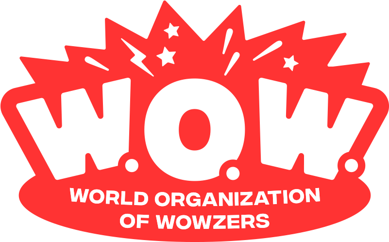 Clip Art 桌布 壁紙 — 大膽紅色漫畫風格「WOW」標誌，星星和閃電從對話氣泡形狀中迸發出來。