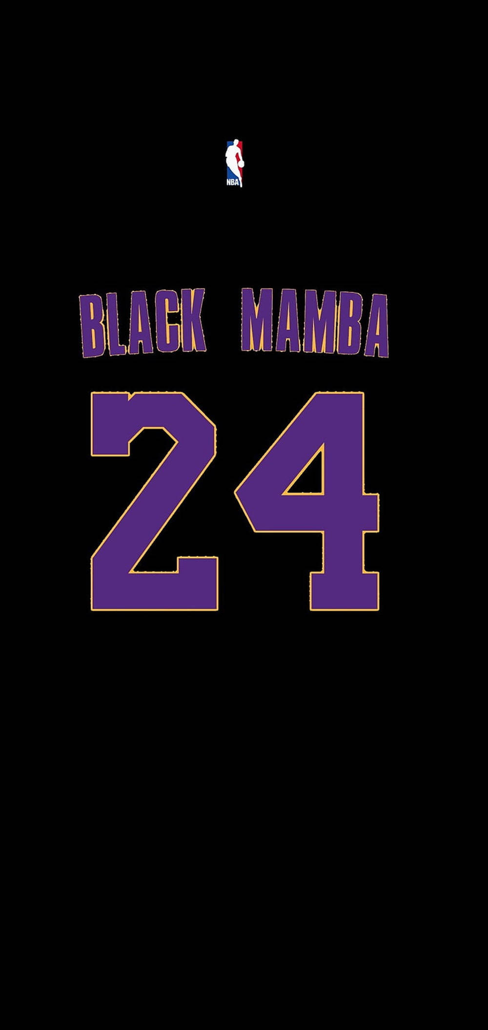 科比· Bryant 桌布 壁紙 — 大膽紫色 'BLACK MAMBA 24' 球衣文字，配金色邊框和NBA標誌，在純黑背景上。