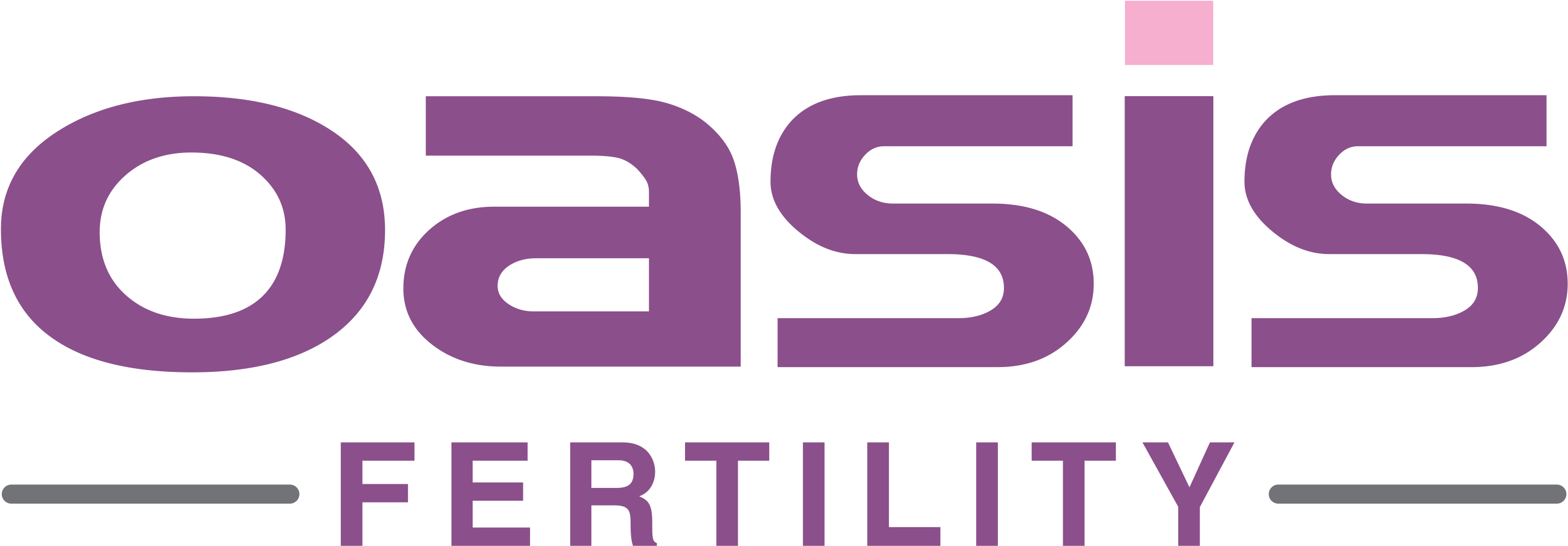 綠洲 桌布 壁紙 — 大膽紫色「Oasis Fertility」標誌，極簡設計，黑色背景上清晰字體。