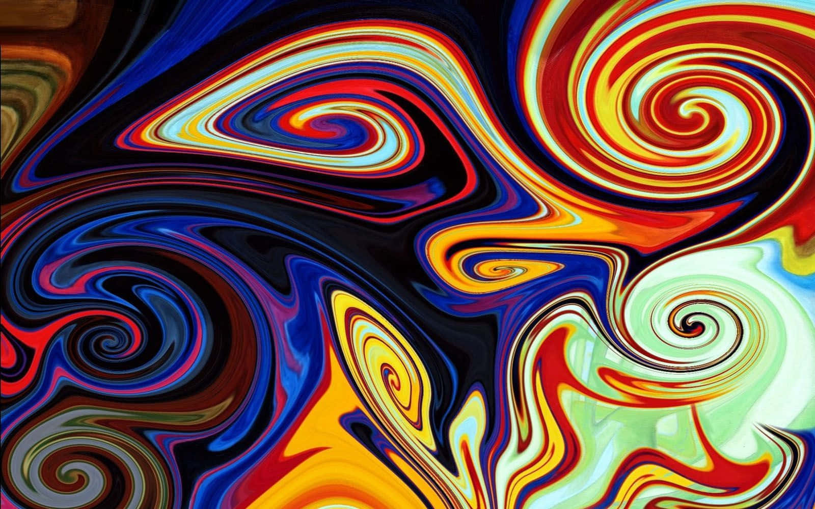 Abstract Expressionism 桌布 壁紙 — 大膽色彩的鮮豔漩渦抽象圖案在深色背景上動態流動。