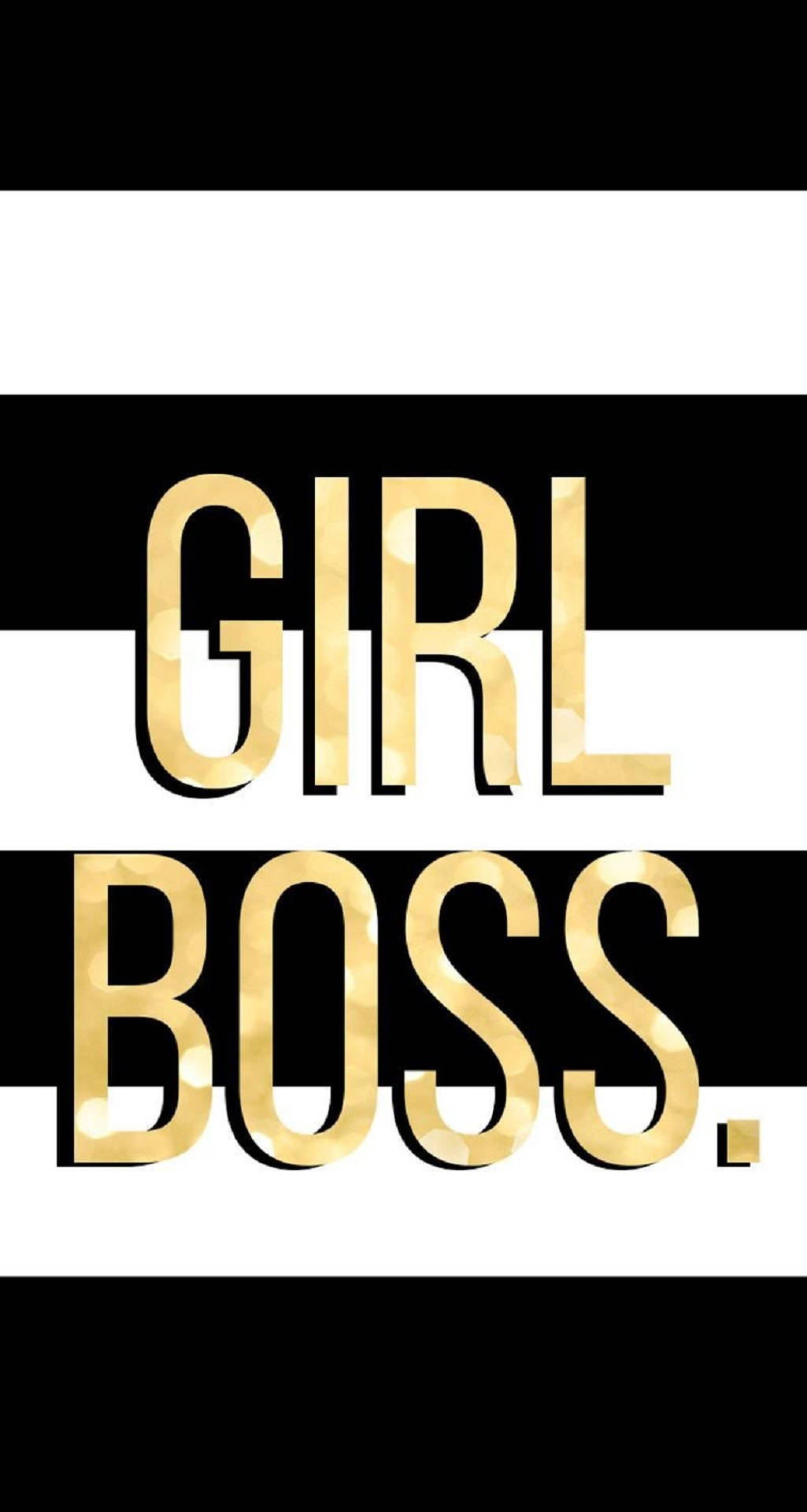 boss 桌布 壁紙 — 大膽金色 'GIRL BOSS.' 文字，位於黑白條紋上，帶有閃爍金屬質感。